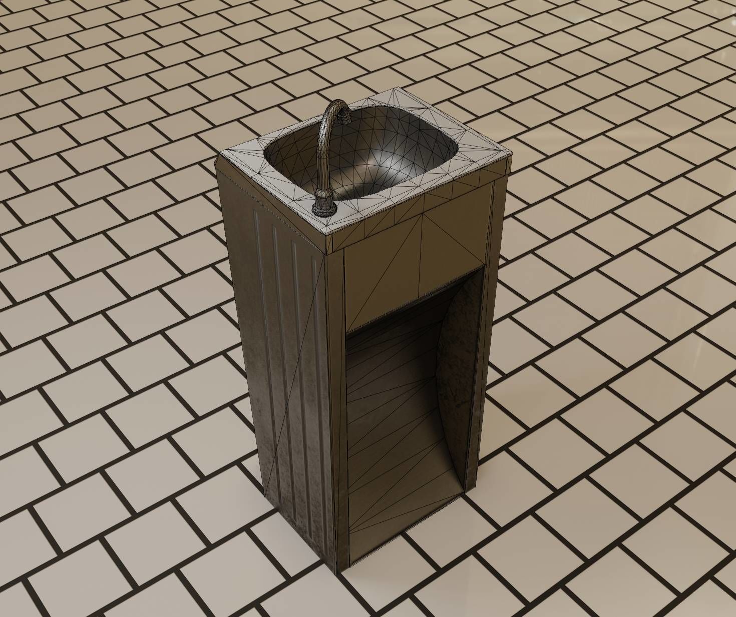 Public Metal Sink - 12- with Wastebin Low-poly 3D model_58