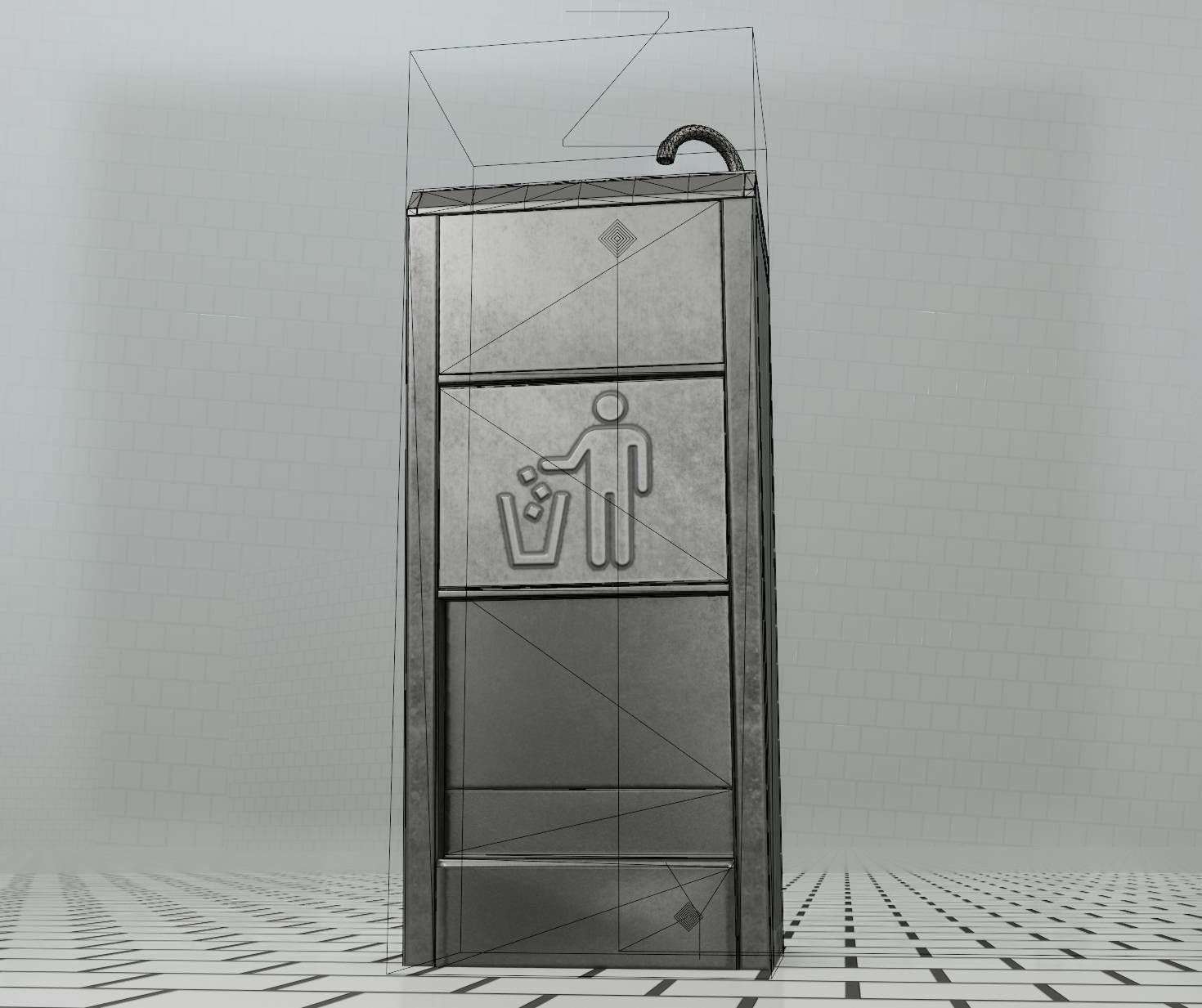 Public Metal Sink - 12- with Wastebin Low-poly 3D model_39