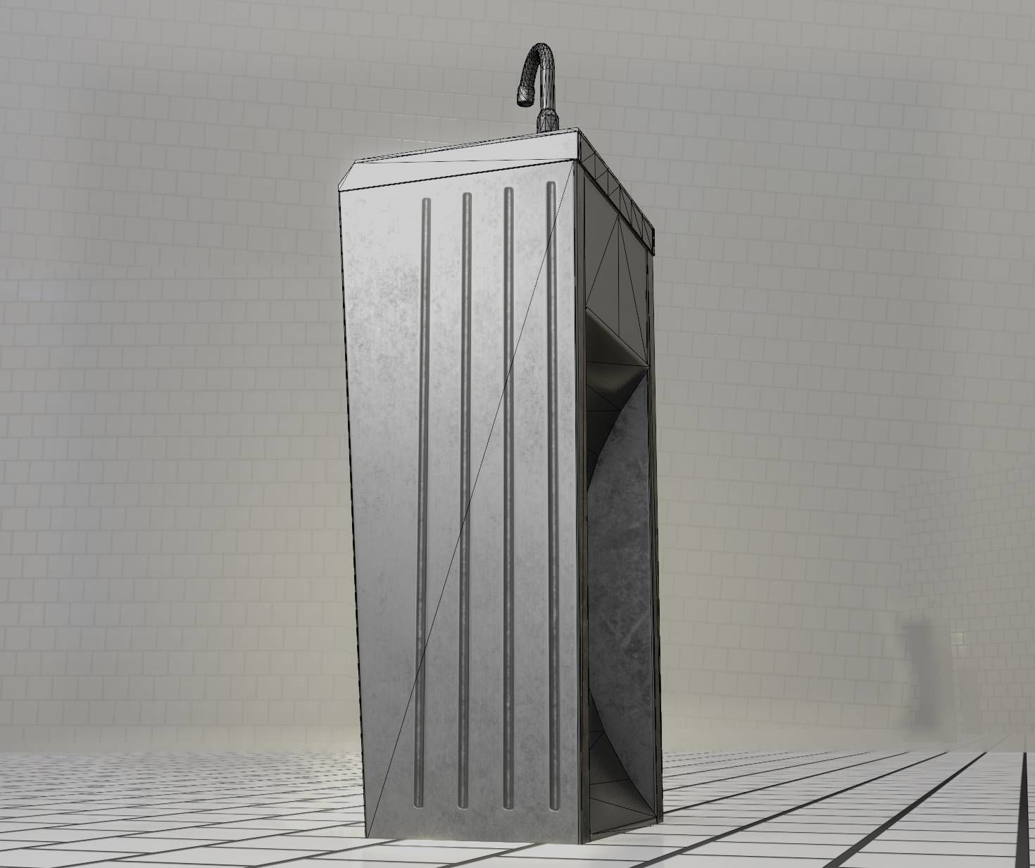 Public Metal Sink - 12- with Wastebin Low-poly 3D model_68