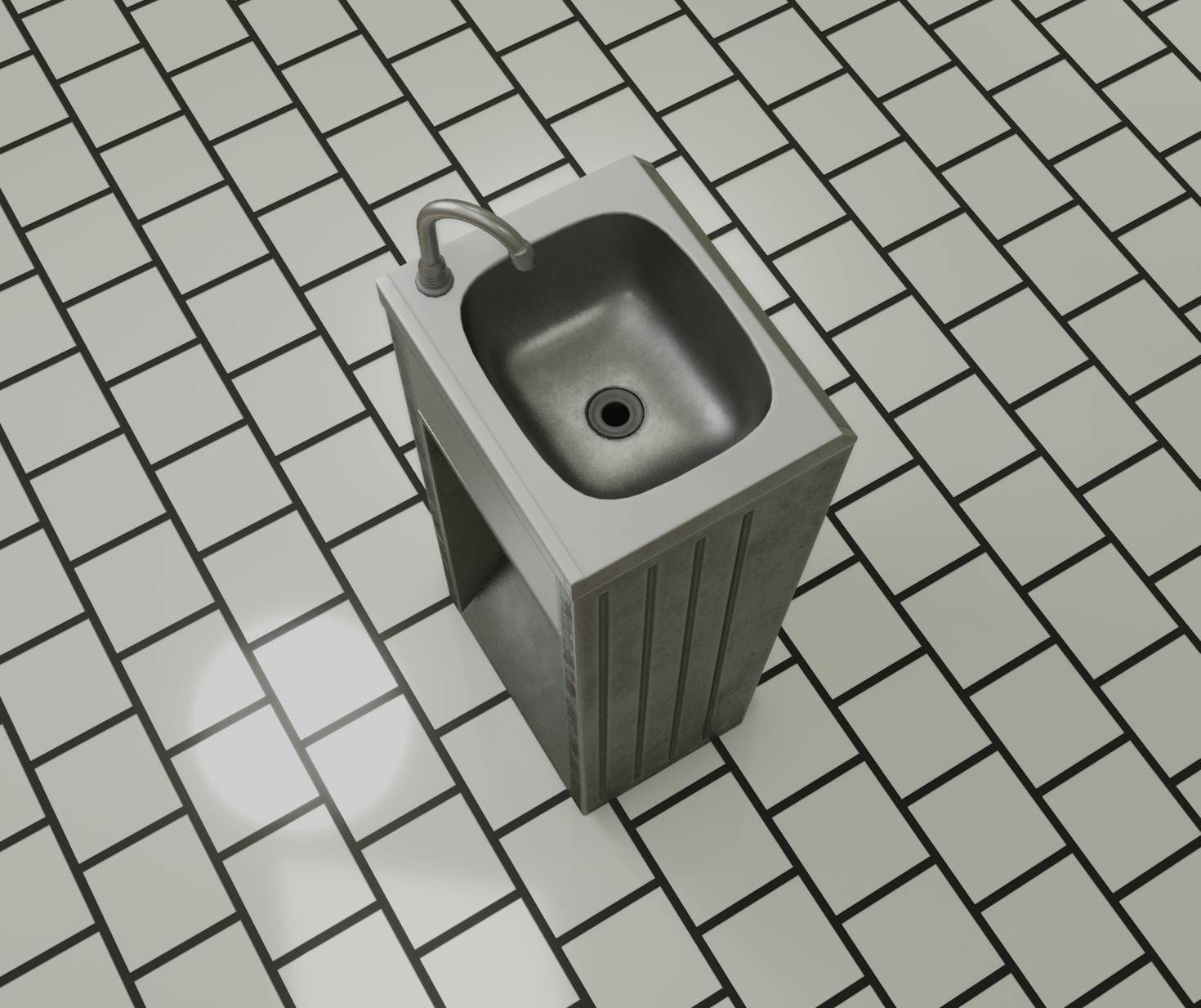 Public Metal Sink - 12- with Wastebin Low-poly 3D model_12