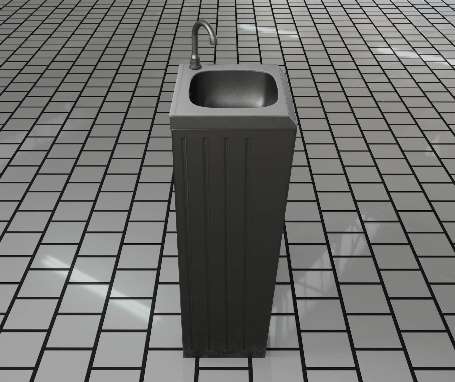 Public Metal Sink - 12- with Wastebin Low-poly 3D model_20