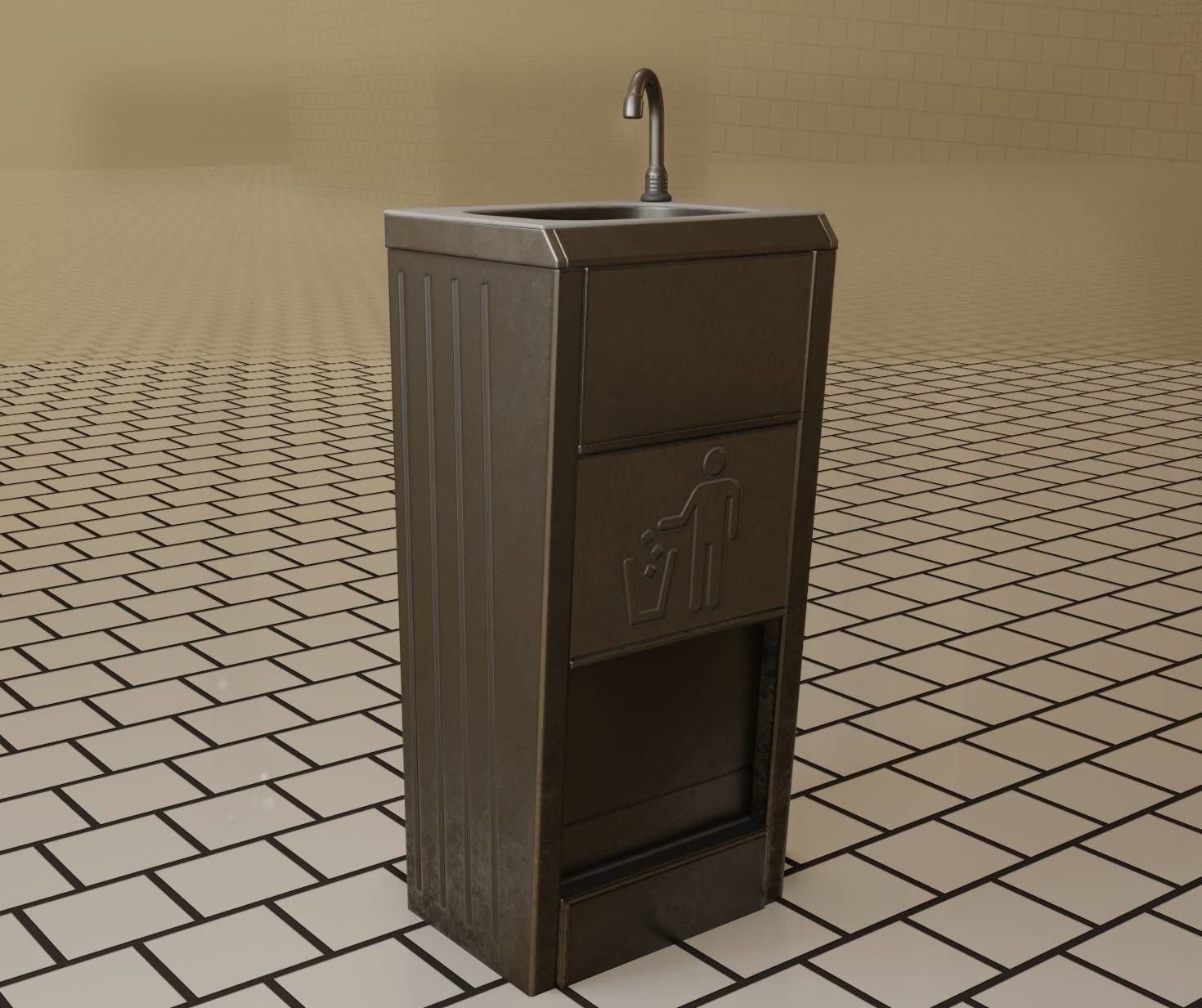 Public Metal Sink - 12- with Wastebin Low-poly 3D model_31