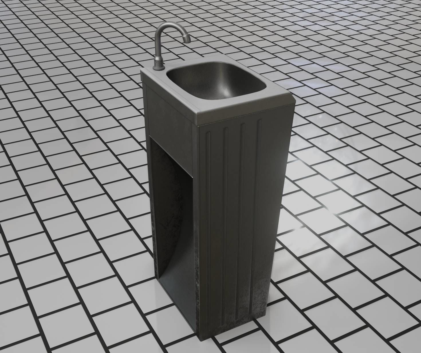 Public Metal Sink - 12- with Wastebin Low-poly 3D model_52