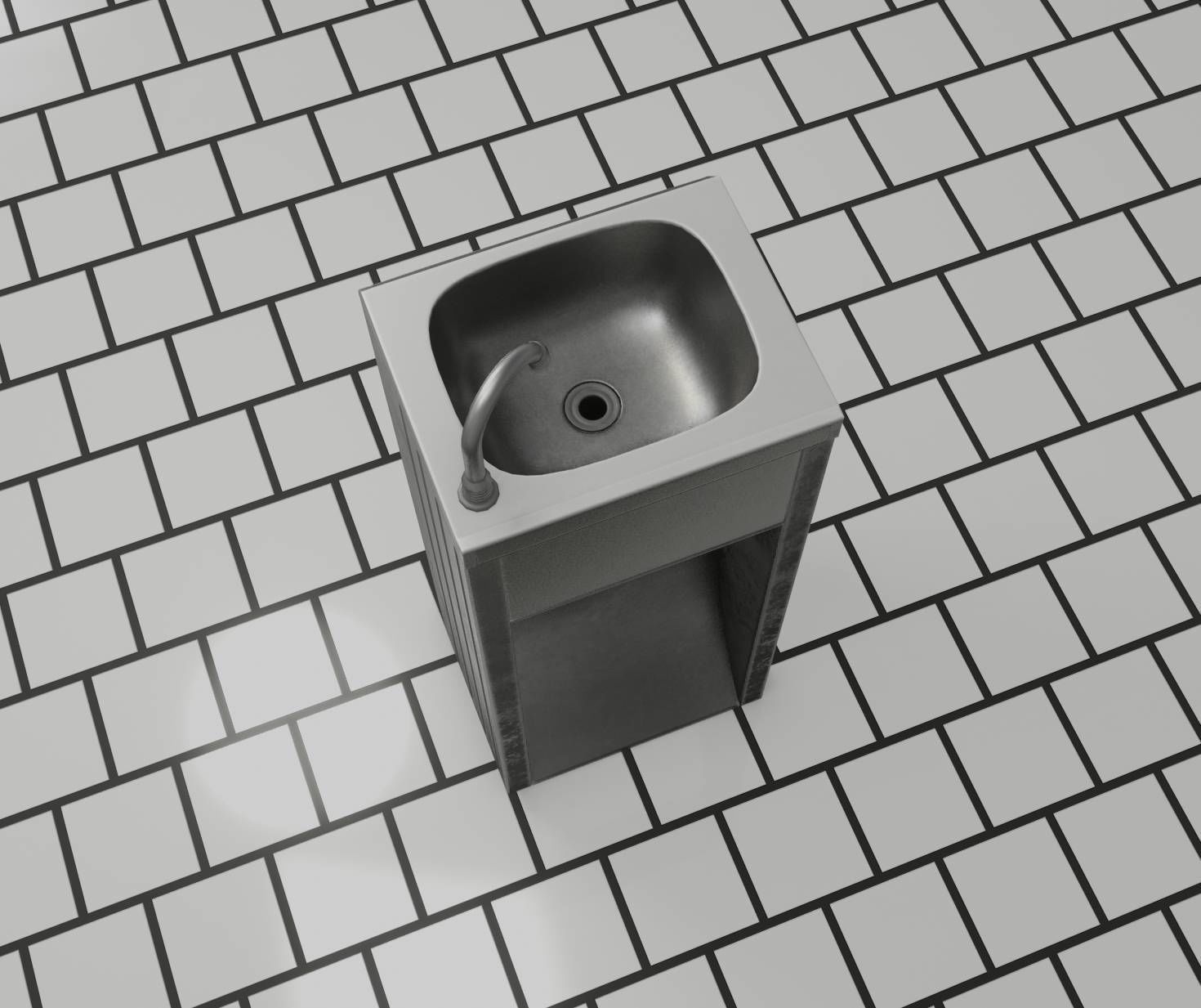 Public Metal Sink - 12- with Wastebin Low-poly 3D model_45