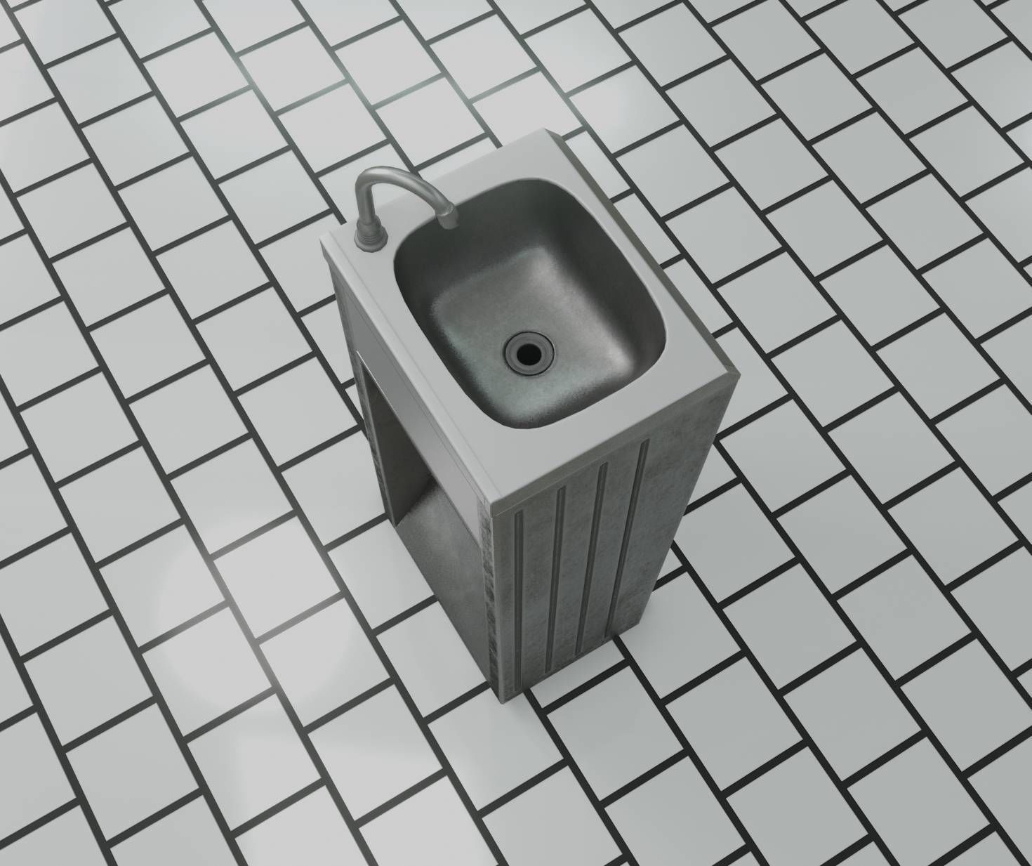 Public Metal Sink - 12- with Wastebin Low-poly 3D model_74