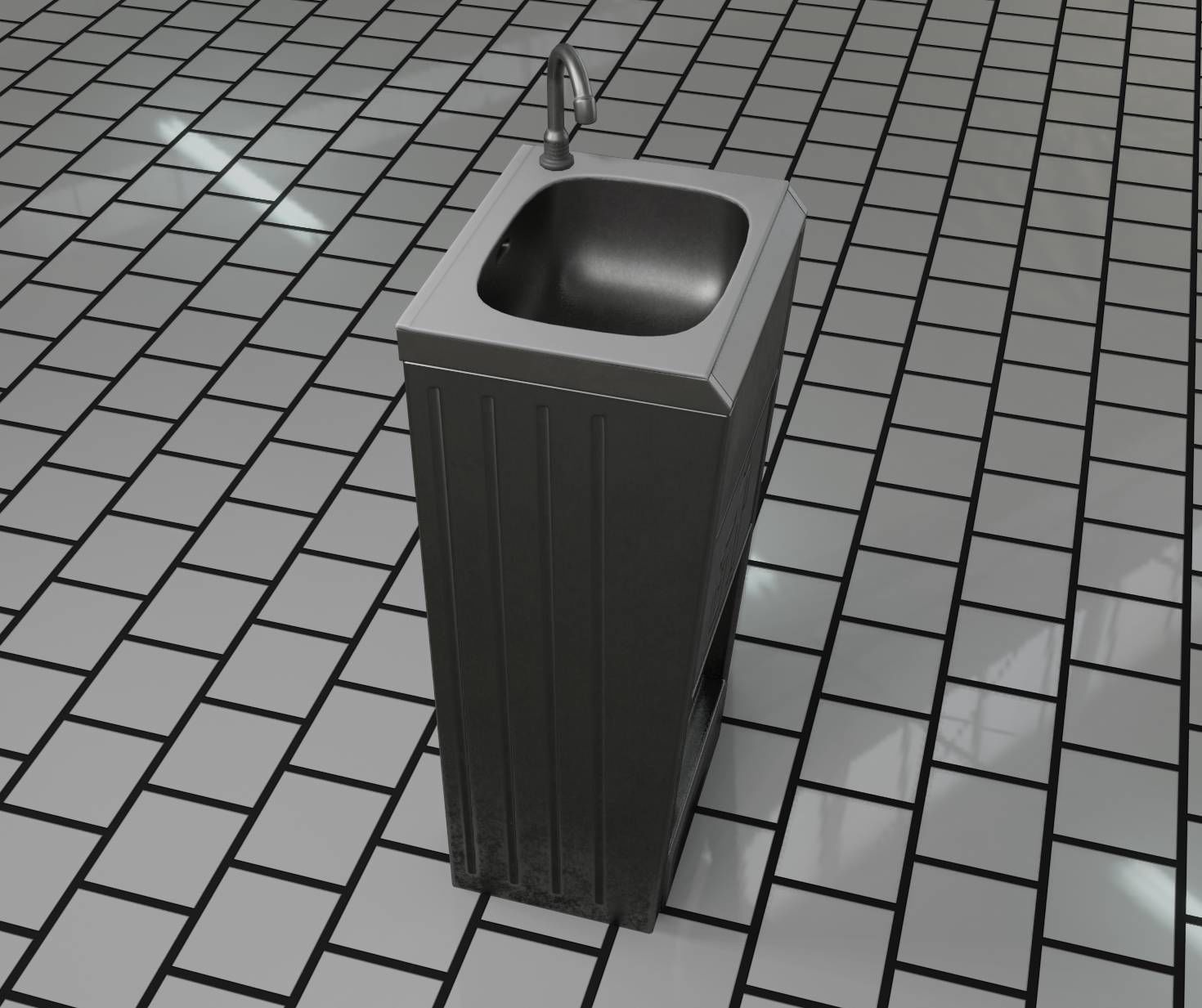 Public Metal Sink - 12- with Wastebin Low-poly 3D model_87