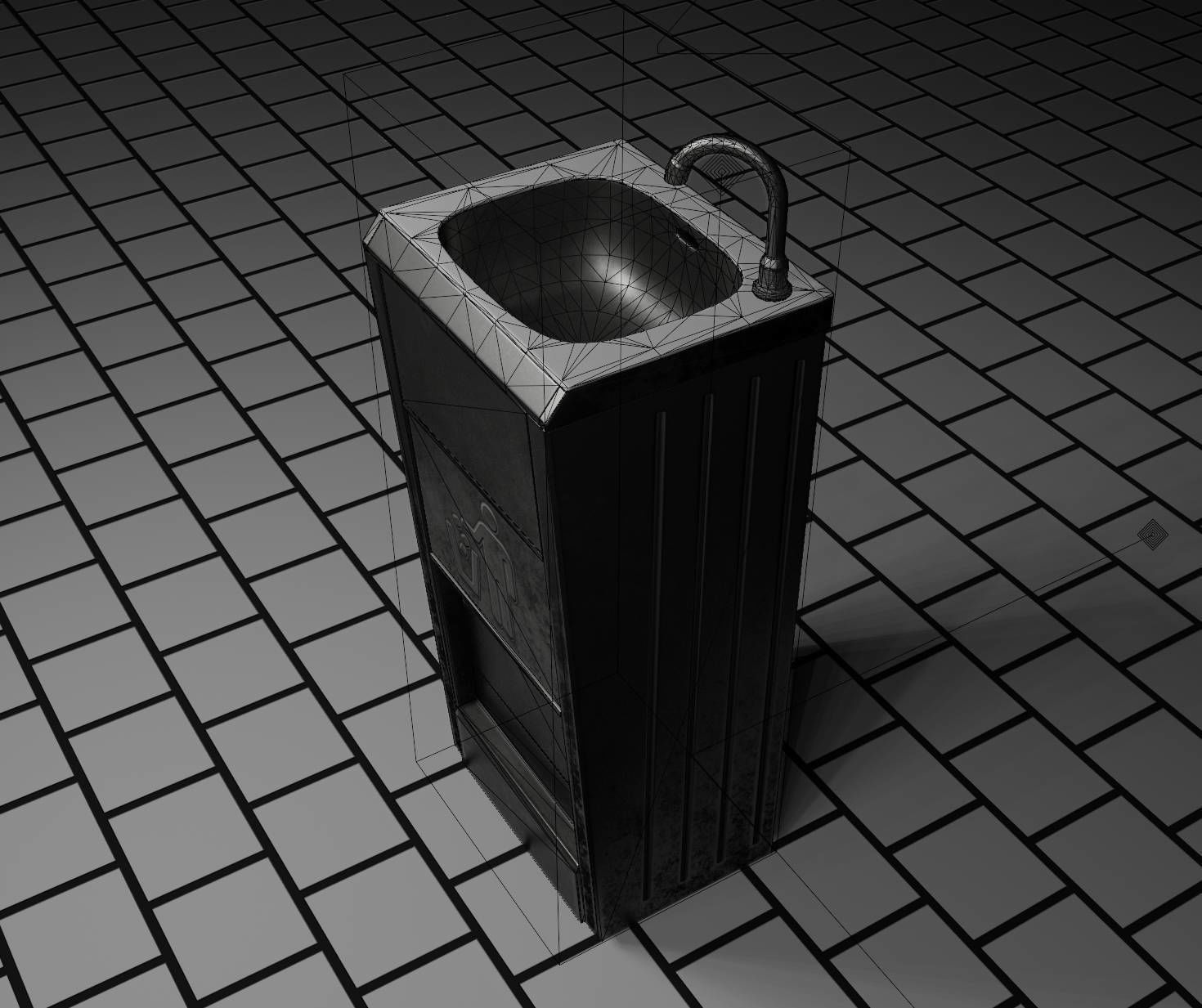 Public Metal Sink - 12- with Wastebin Low-poly 3D model_90