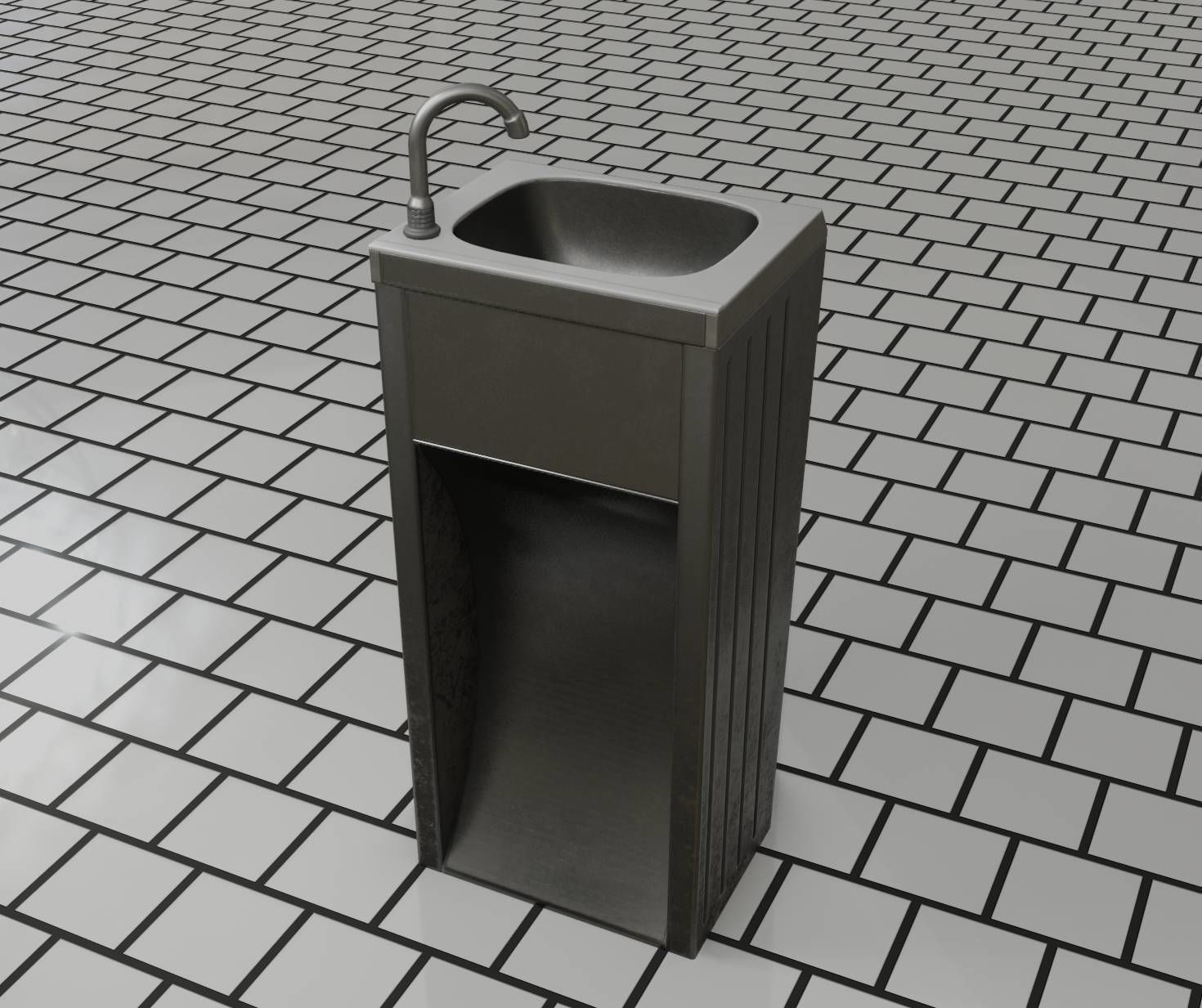 Public Metal Sink - 12- with Wastebin Low-poly 3D model_53
