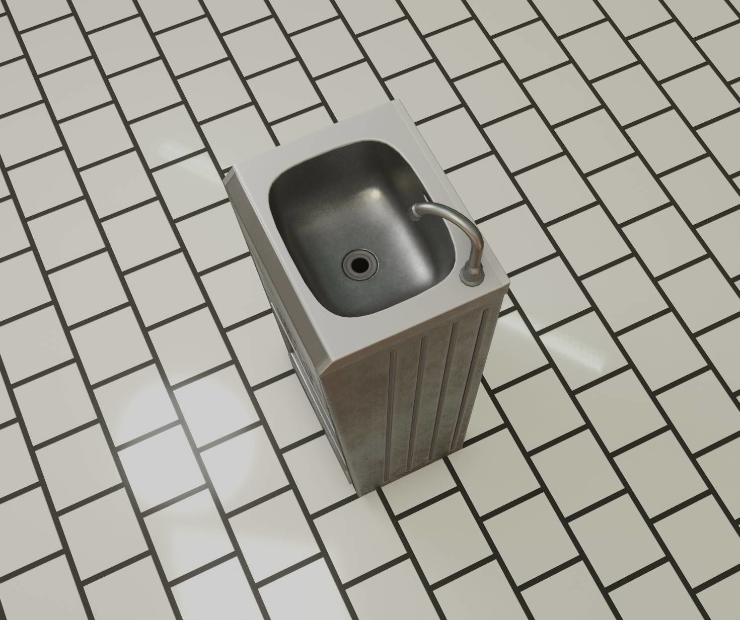 Public Metal Sink - 12- with Wastebin Low-poly 3D model_16