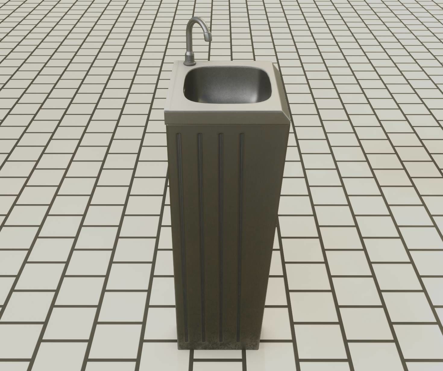 Public Metal Sink - 12- with Wastebin Low-poly 3D model_82