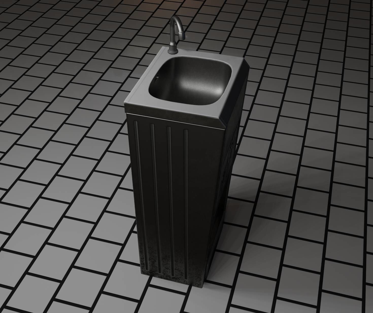 Public Metal Sink - 12- with Wastebin Low-poly 3D model_25