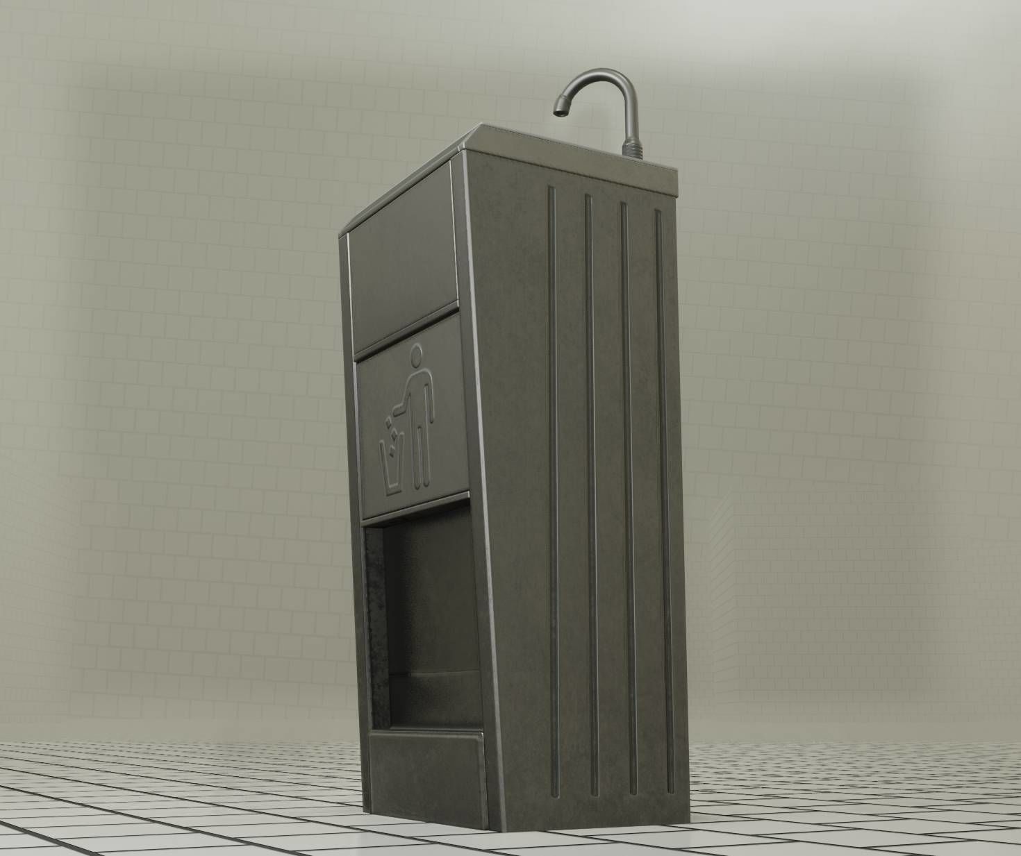 Public Metal Sink - 12- with Wastebin Low-poly 3D model_69