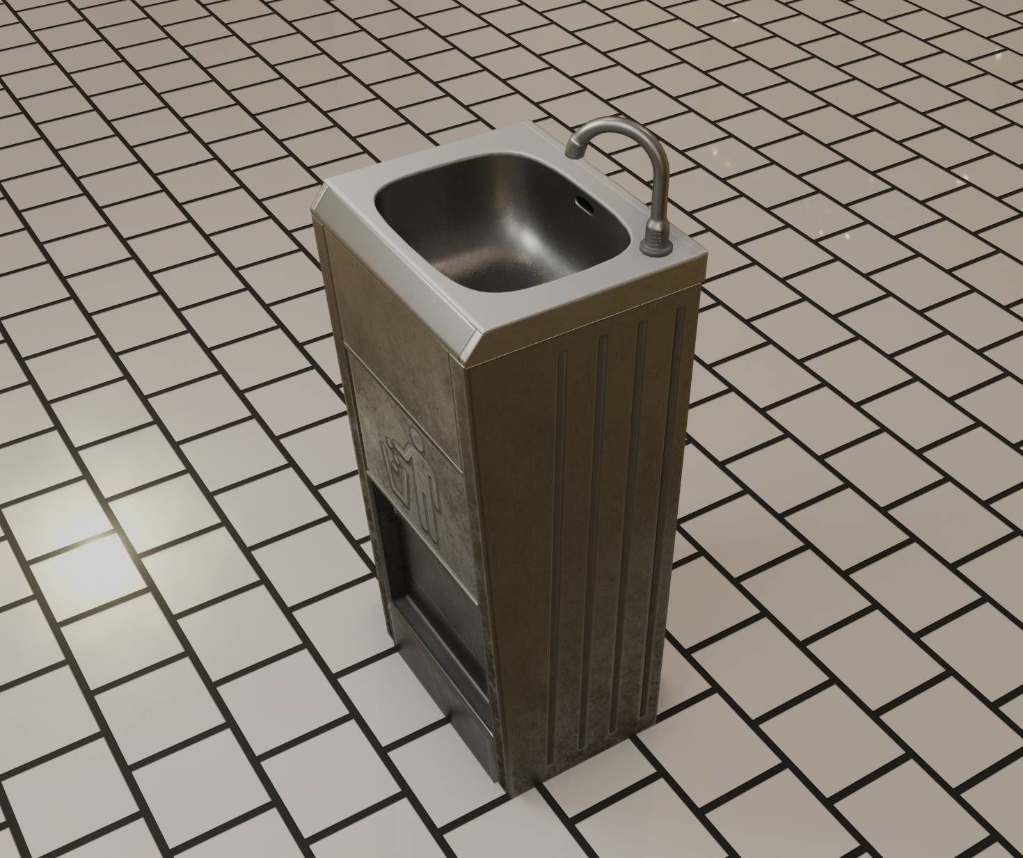 Public Metal Sink - 12- with Wastebin Low-poly 3D model_59