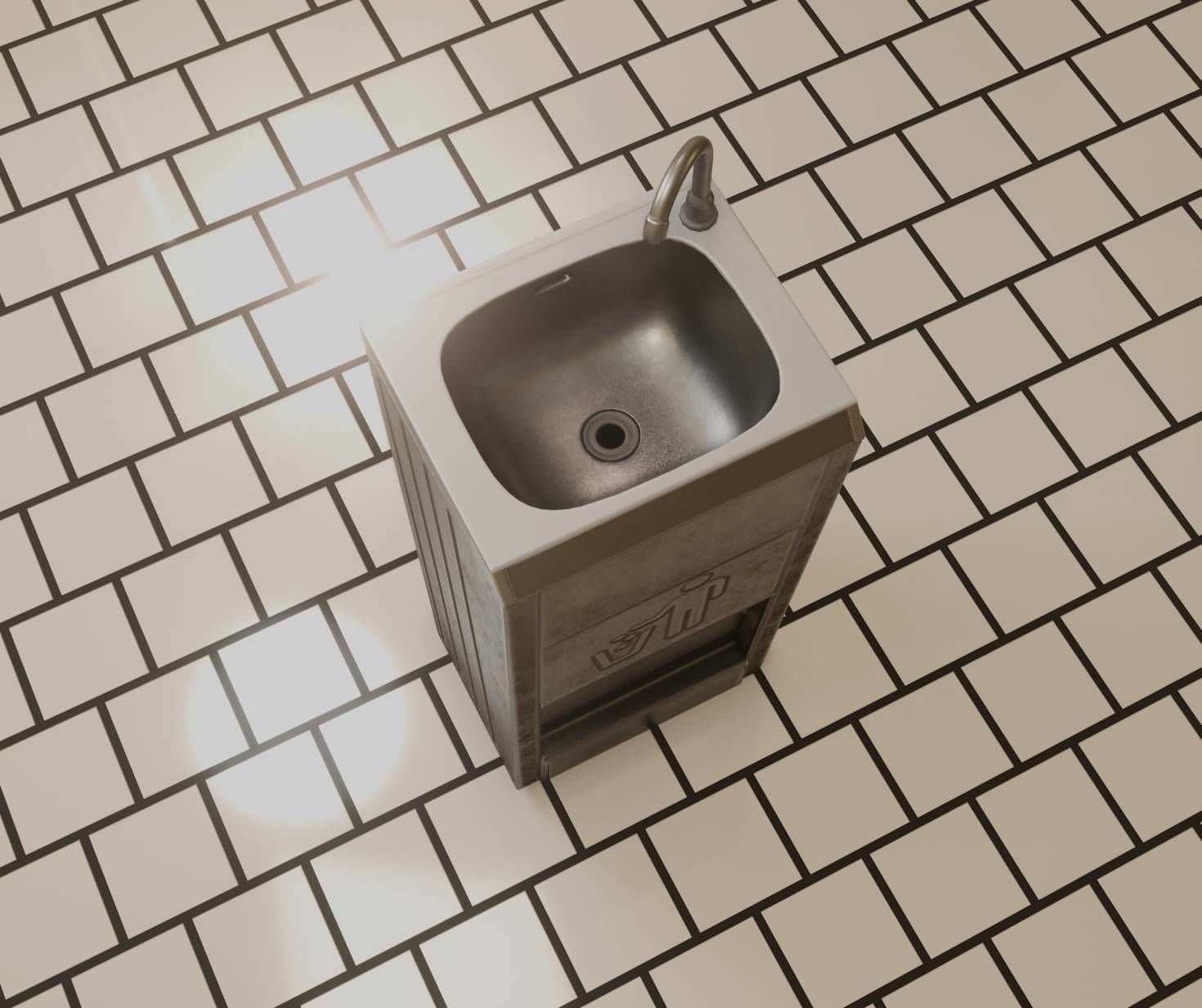 Public Metal Sink - 12- with Wastebin Low-poly 3D model_80