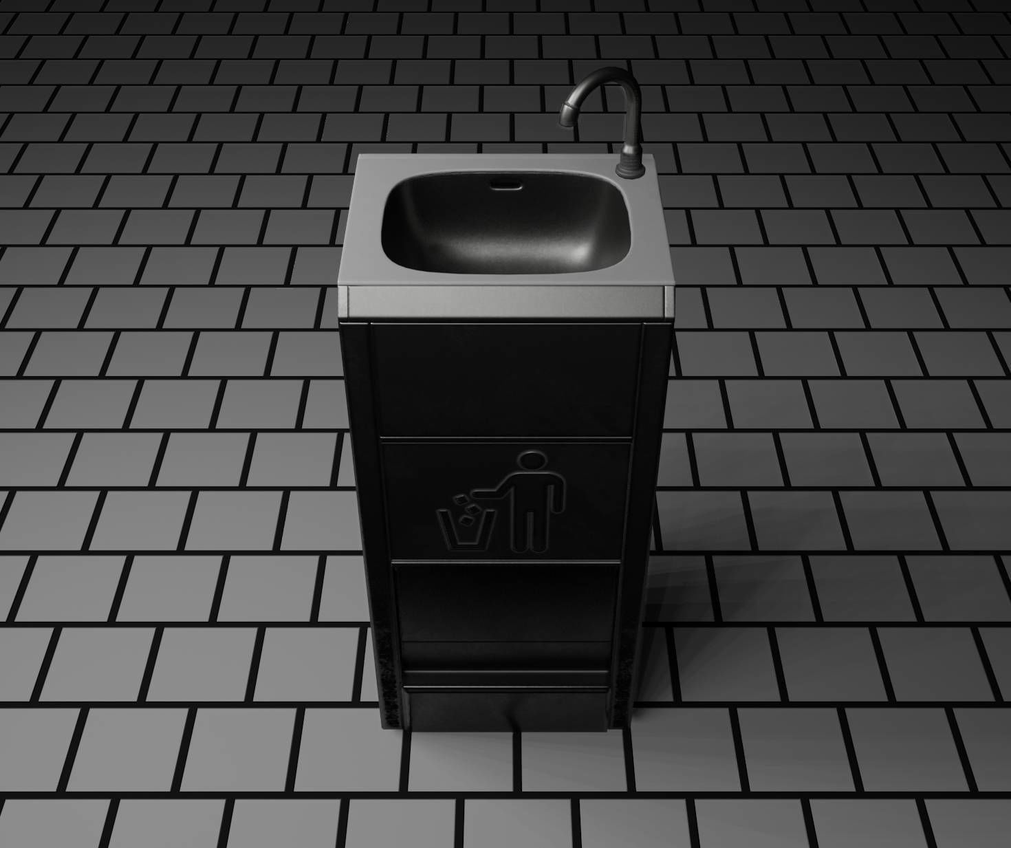 Public Metal Sink - 12- with Wastebin Low-poly 3D model_23
