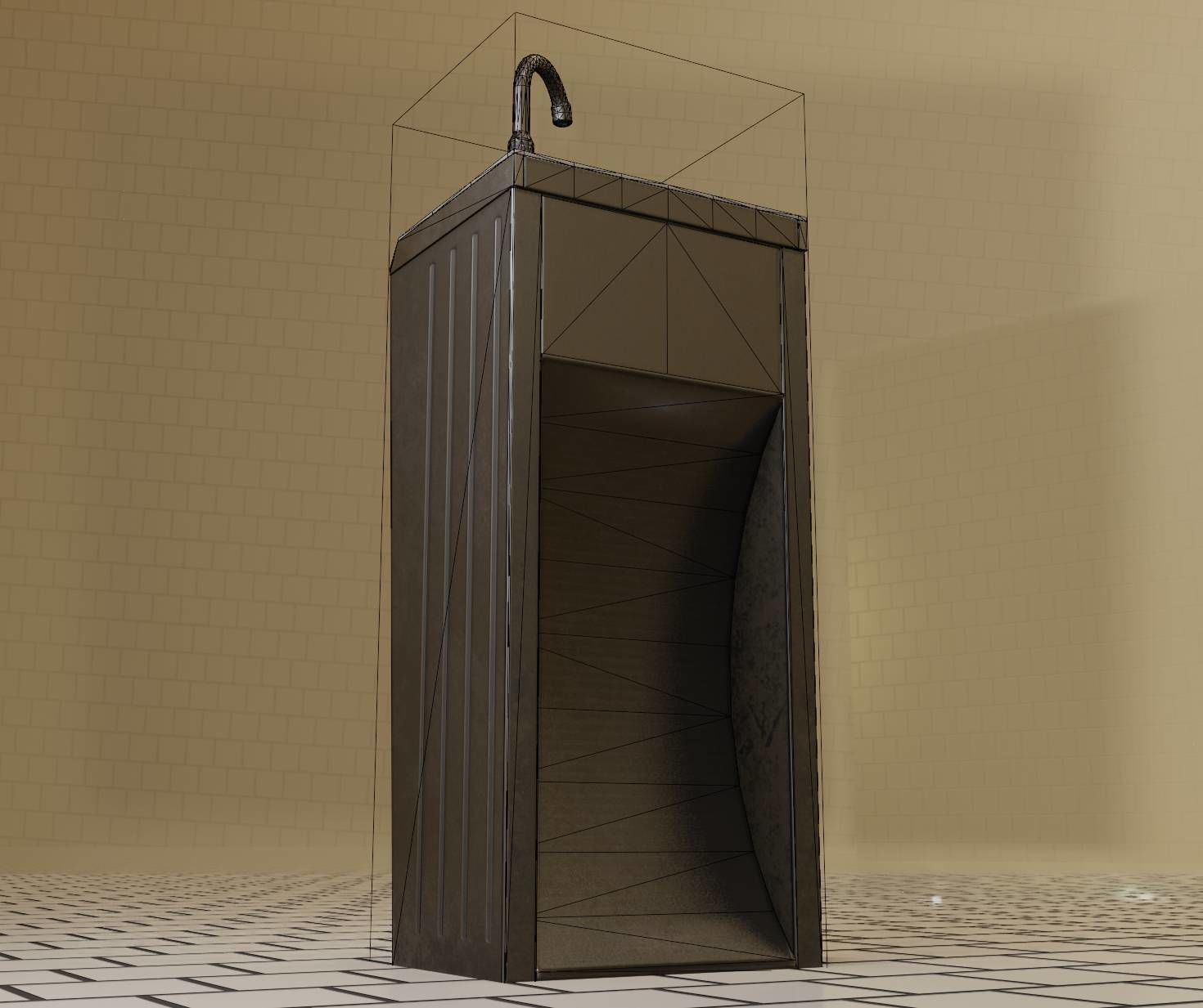 Public Metal Sink - 12- with Wastebin Low-poly 3D model_98