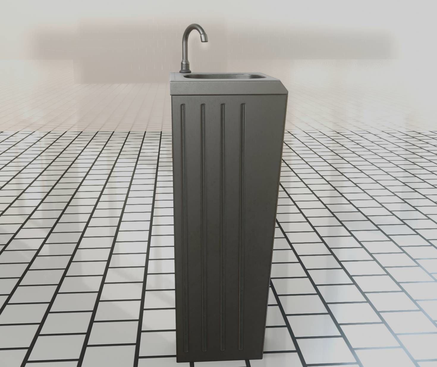 Public Metal Sink - 12- with Wastebin Low-poly 3D model_63