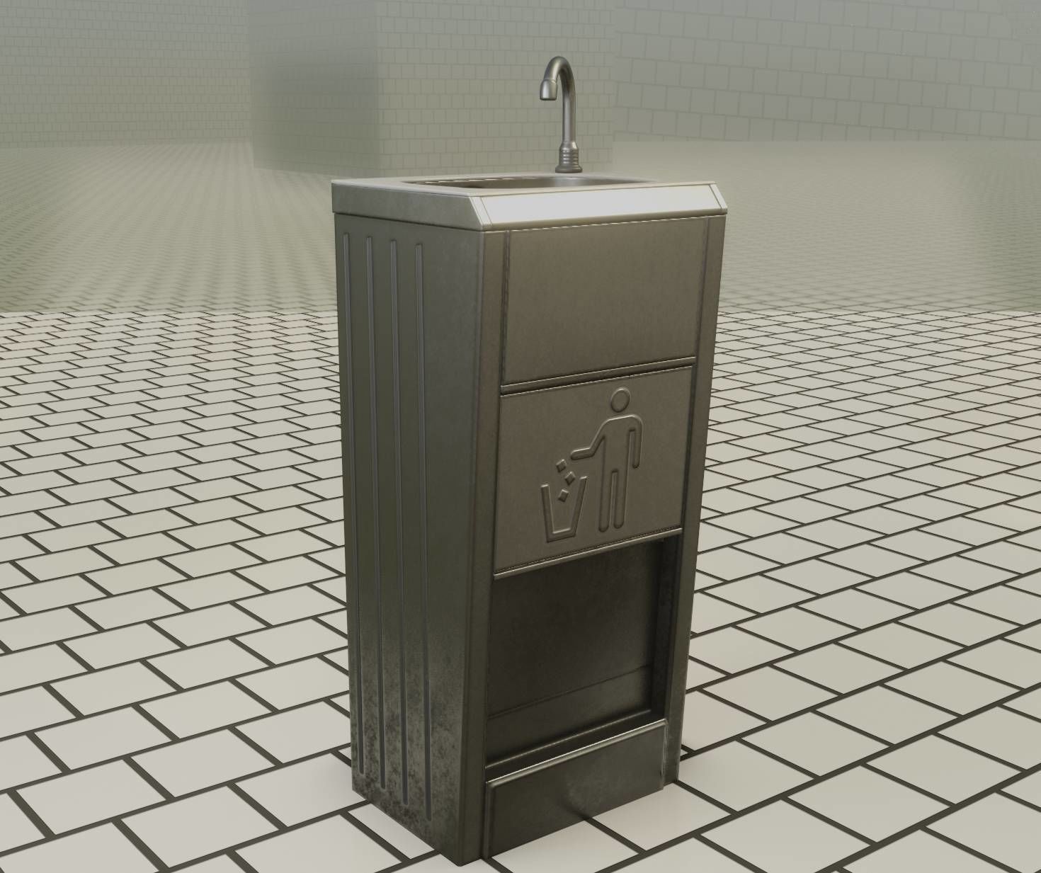 Public Metal Sink - 12- with Wastebin Low-poly 3D model_62