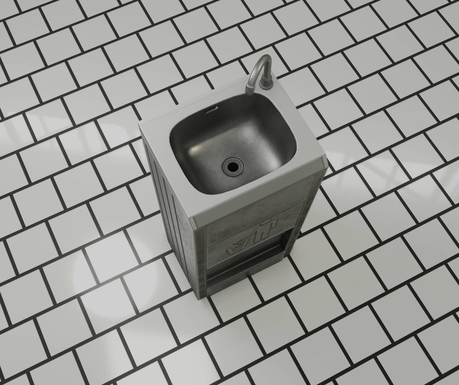 Public Metal Sink - 12- with Wastebin Low-poly 3D model_18