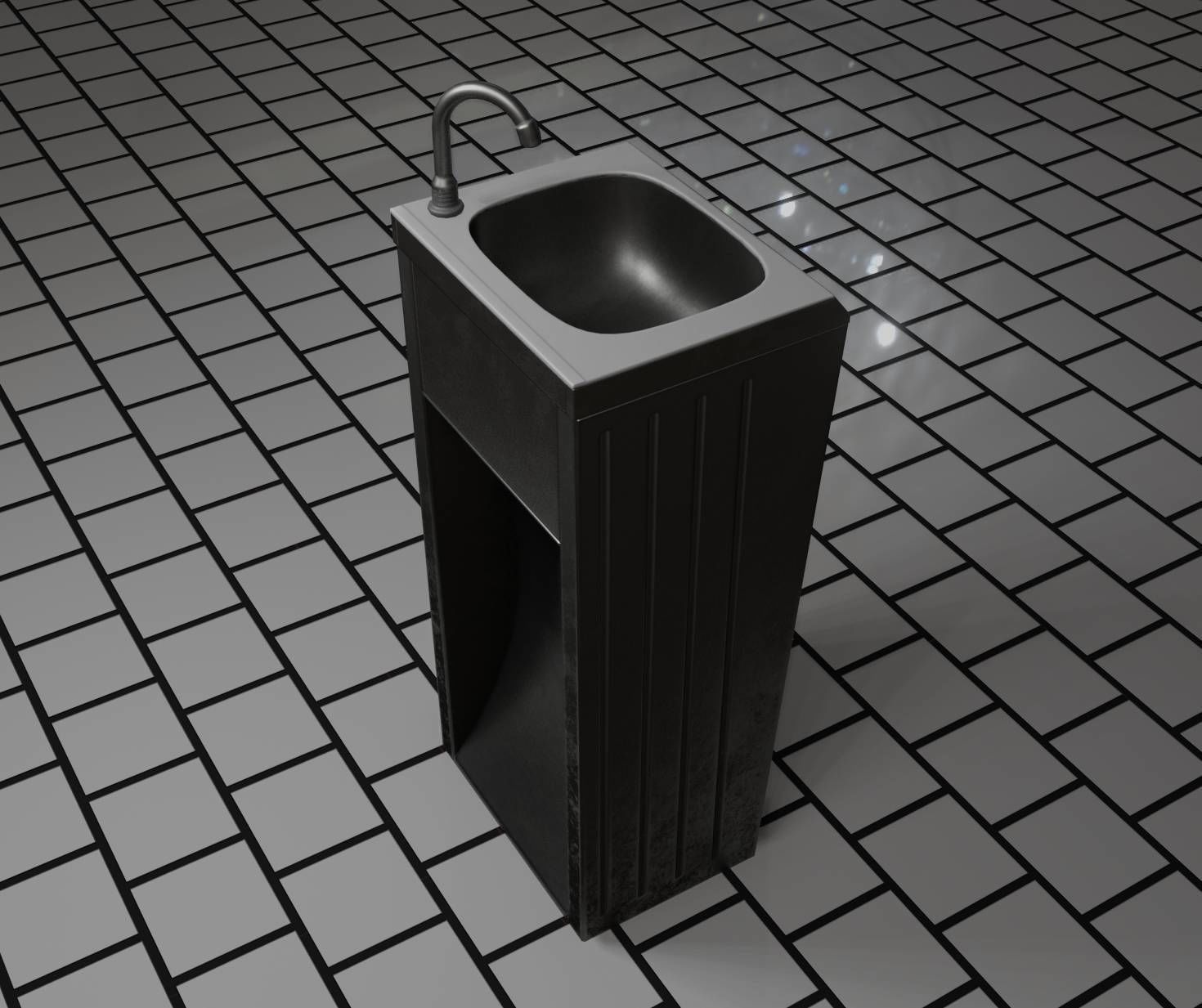 Public Metal Sink - 12- with Wastebin Low-poly 3D model_26