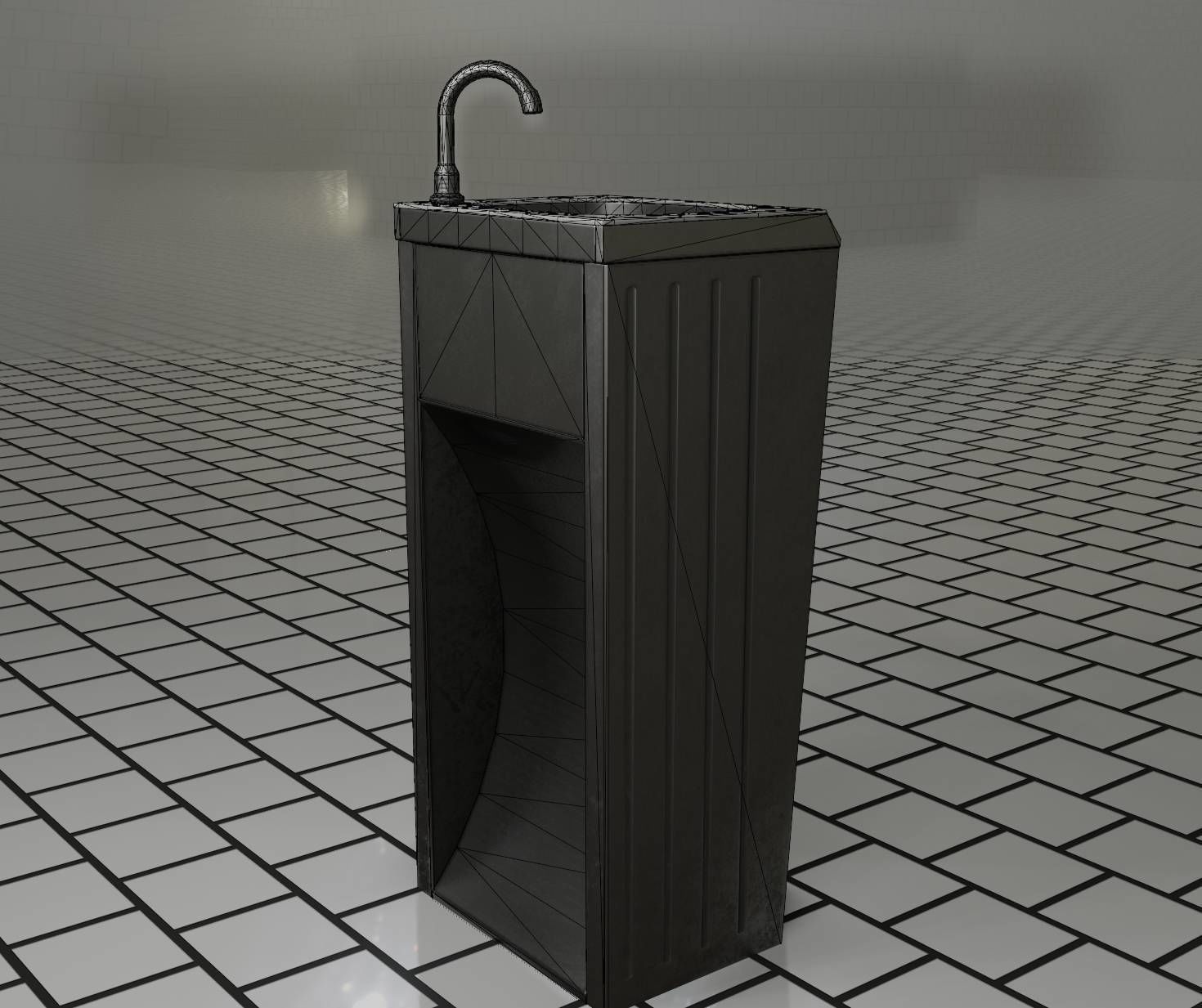 Public Metal Sink - 12- with Wastebin Low-poly 3D model_95