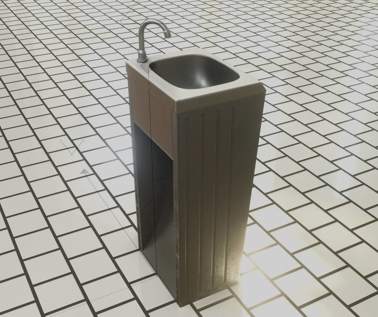 Public Metal Sink - 12- with Wastebin Low-poly 3D model_83