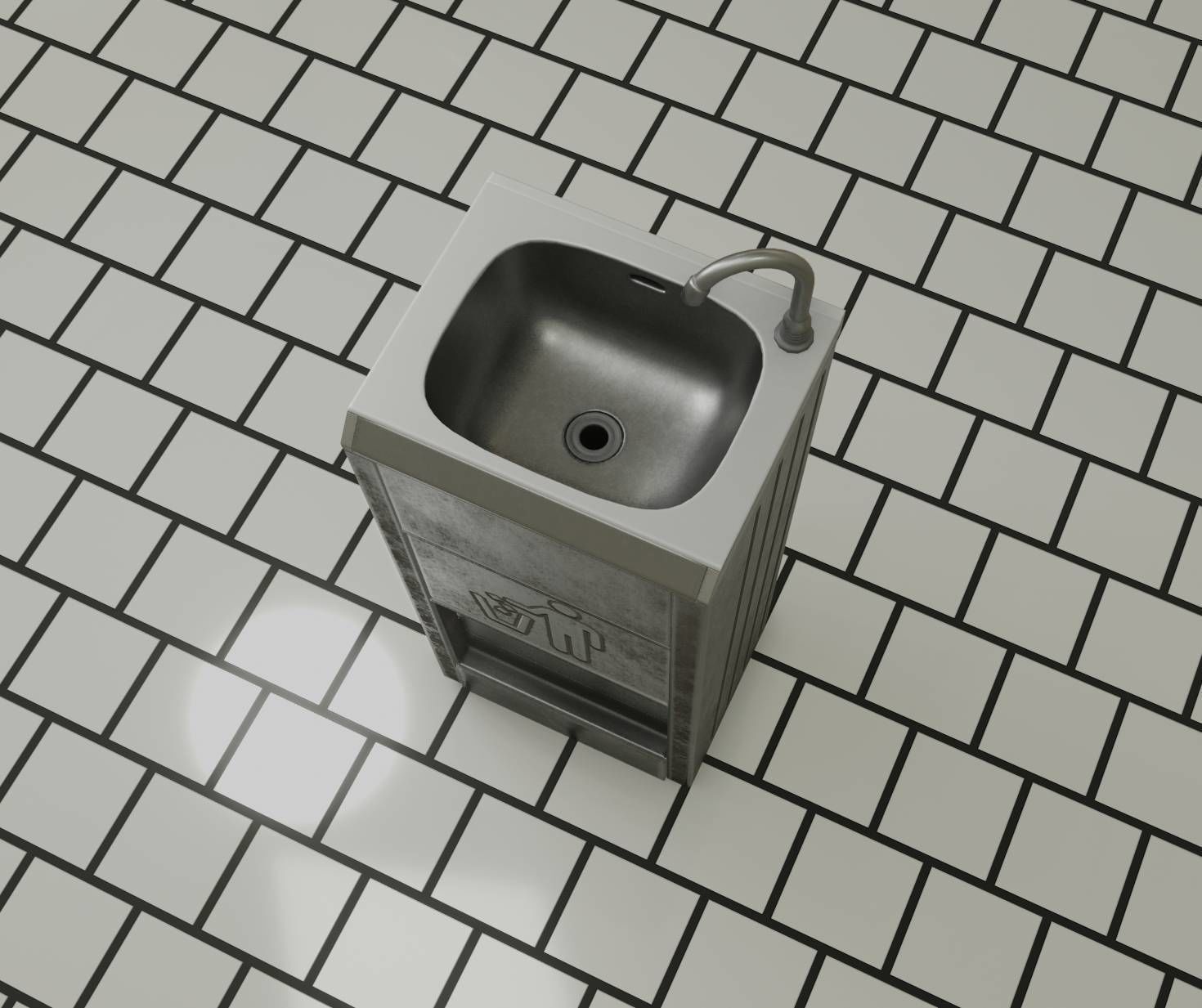 Public Metal Sink - 12- with Wastebin Low-poly 3D model_79