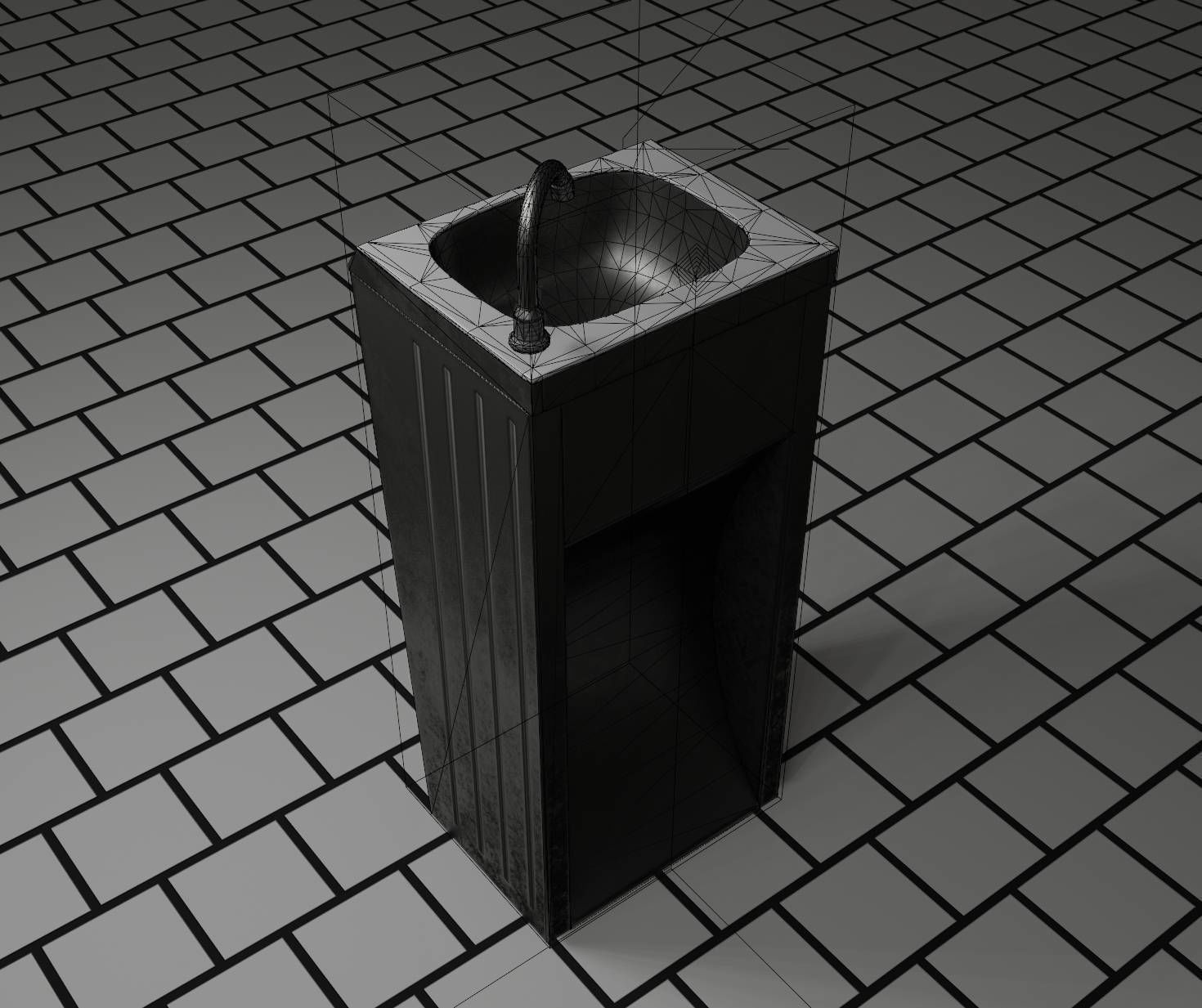 Public Metal Sink - 12- with Wastebin Low-poly 3D model_89