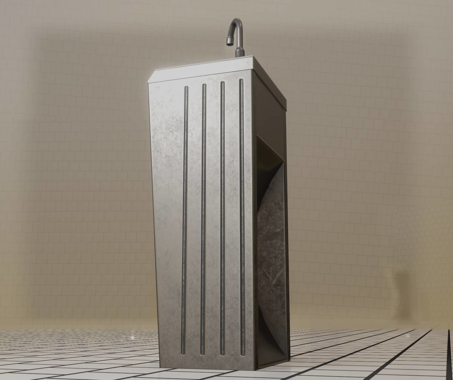 Public Metal Sink - 12- with Wastebin Low-poly 3D model_99