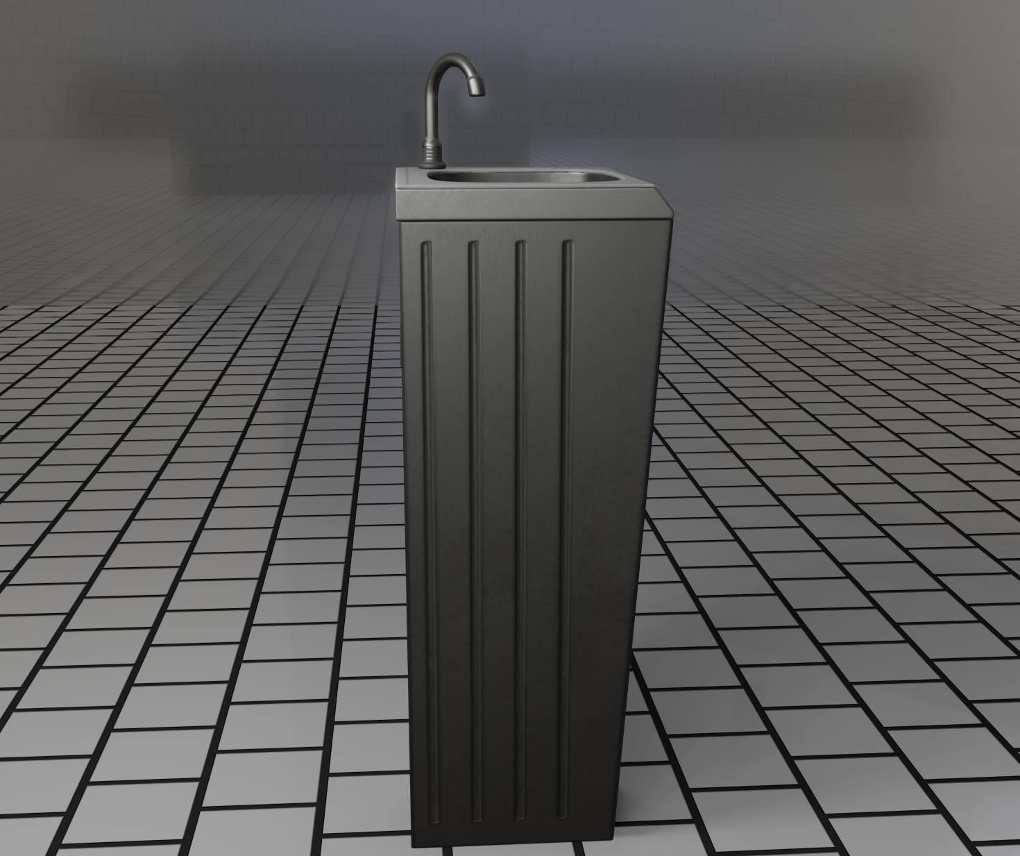 Public Metal Sink - 12- with Wastebin Low-poly 3D model_94