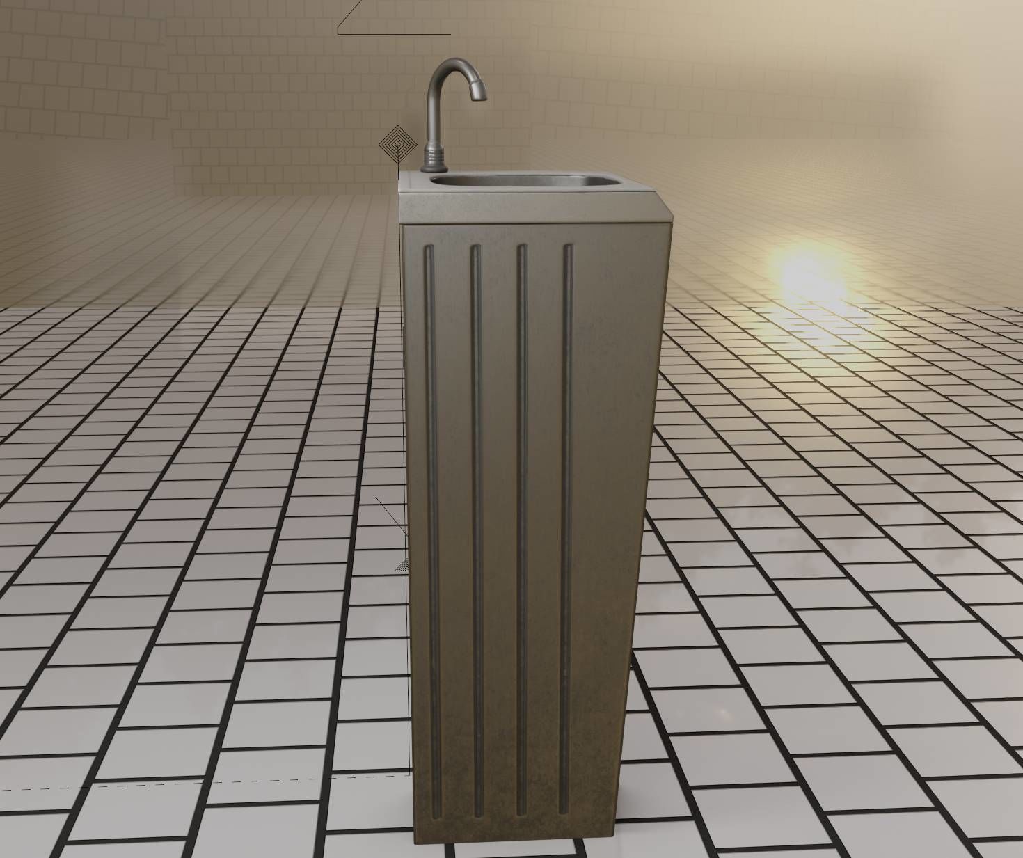 Public Metal Sink - 12- with Wastebin Low-poly 3D model_32