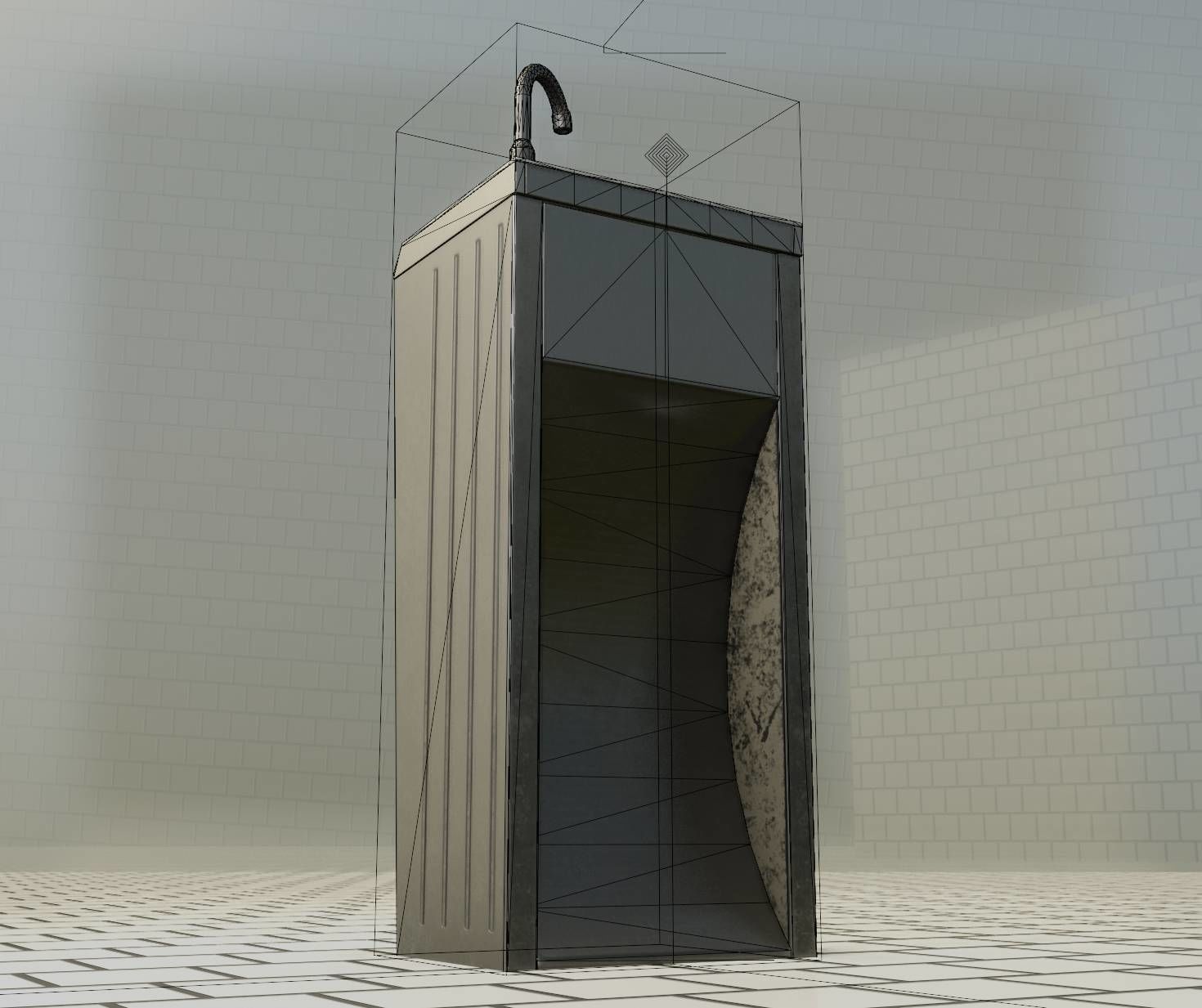 Public Metal Sink - 12- with Wastebin Low-poly 3D model_6