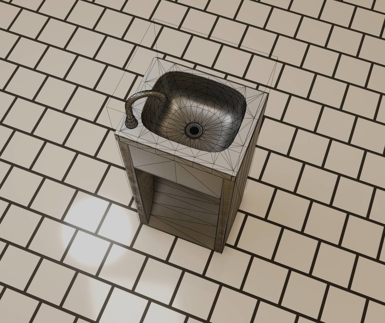 Public Metal Sink - 12- with Wastebin Low-poly 3D model_13