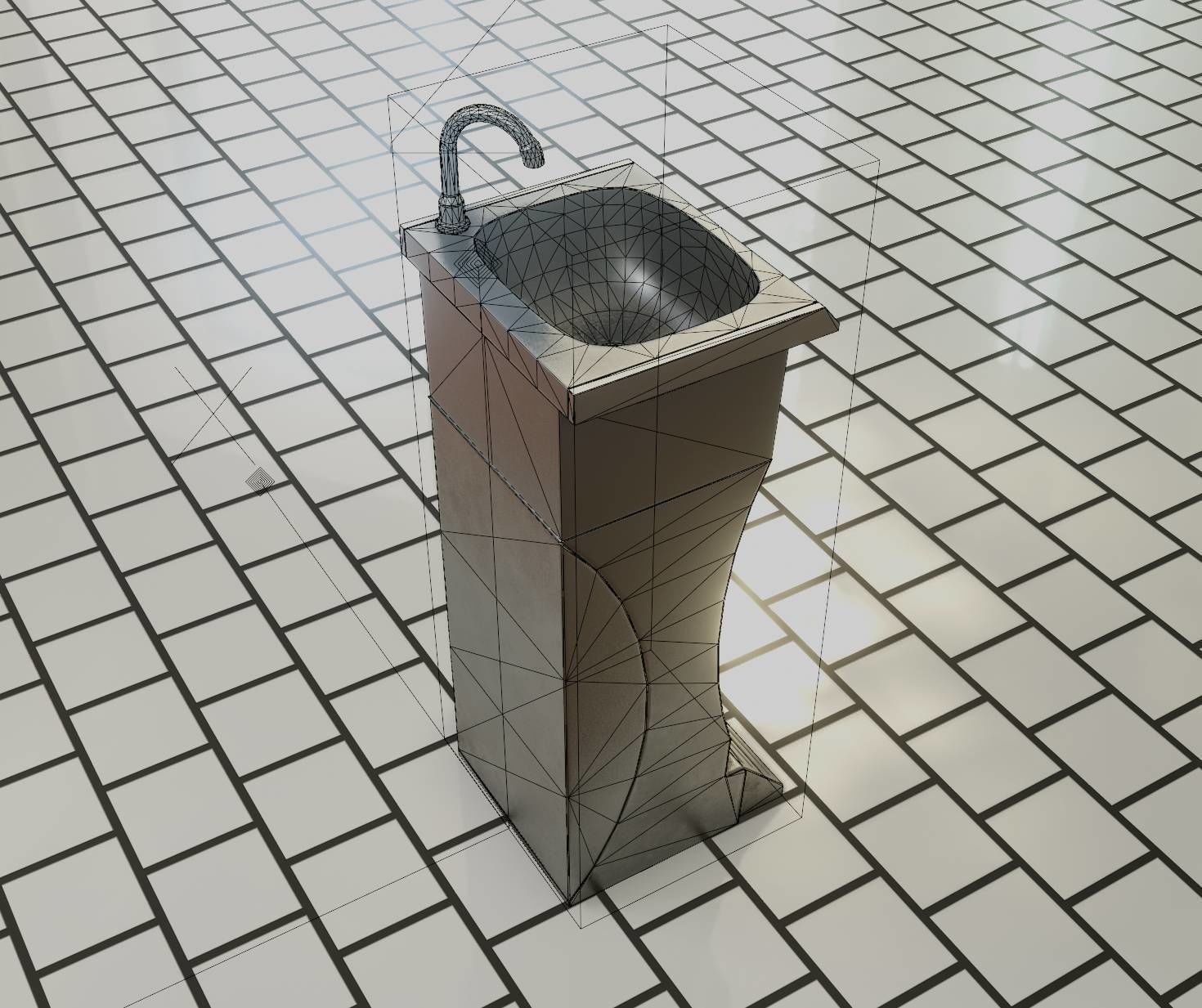 Public Metal Sink - 11 - Futuristic Low-poly 3D model_3