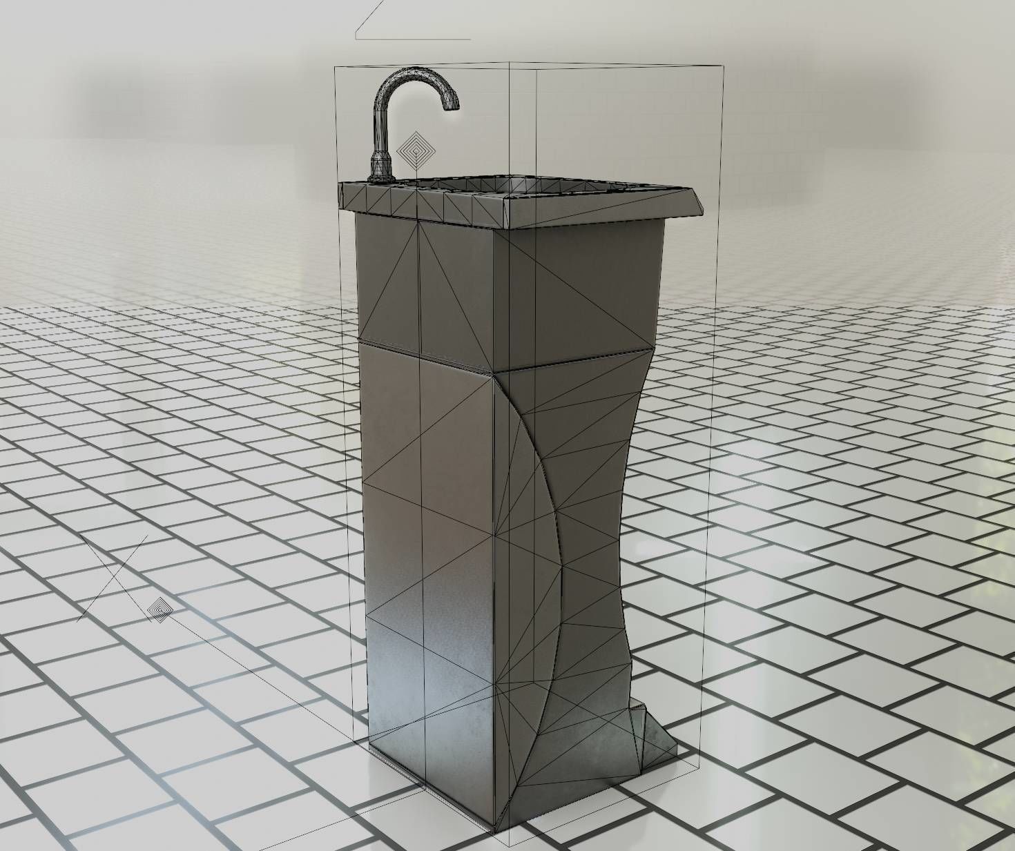 Public Metal Sink - 11 - Futuristic Low-poly 3D model_71