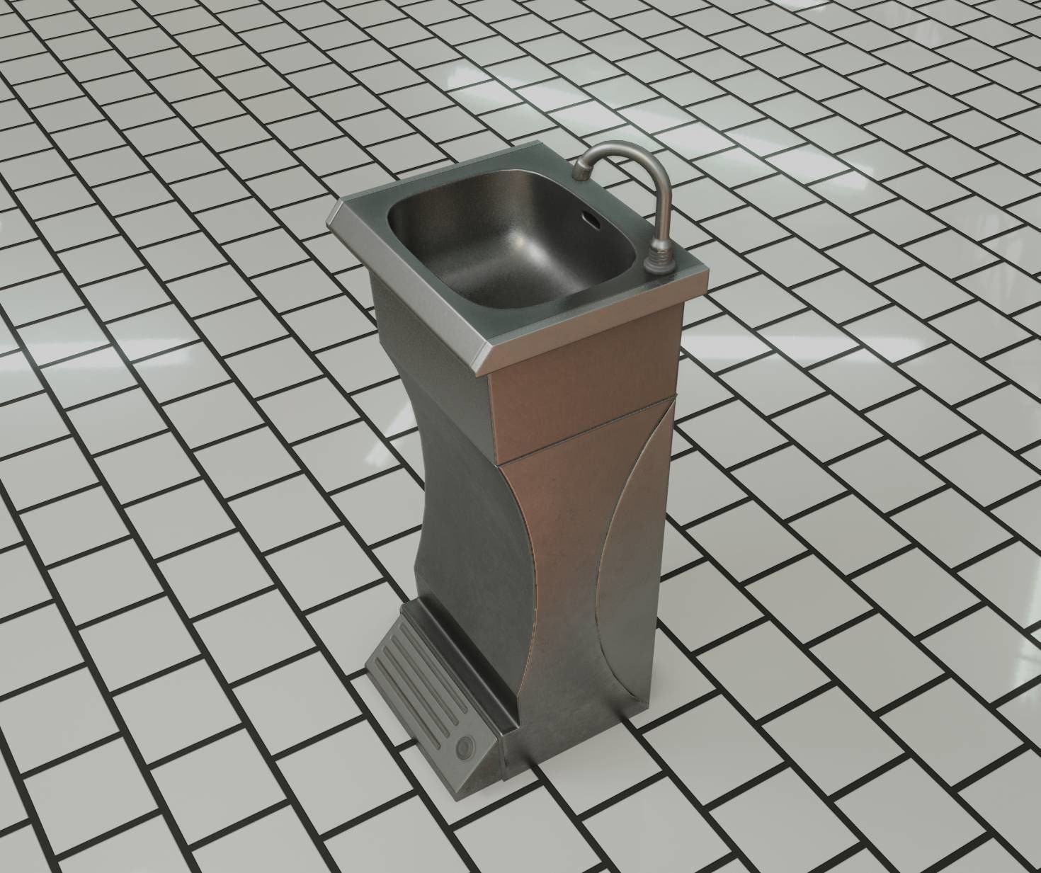 Public Metal Sink - 11 - Futuristic Low-poly 3D model_5