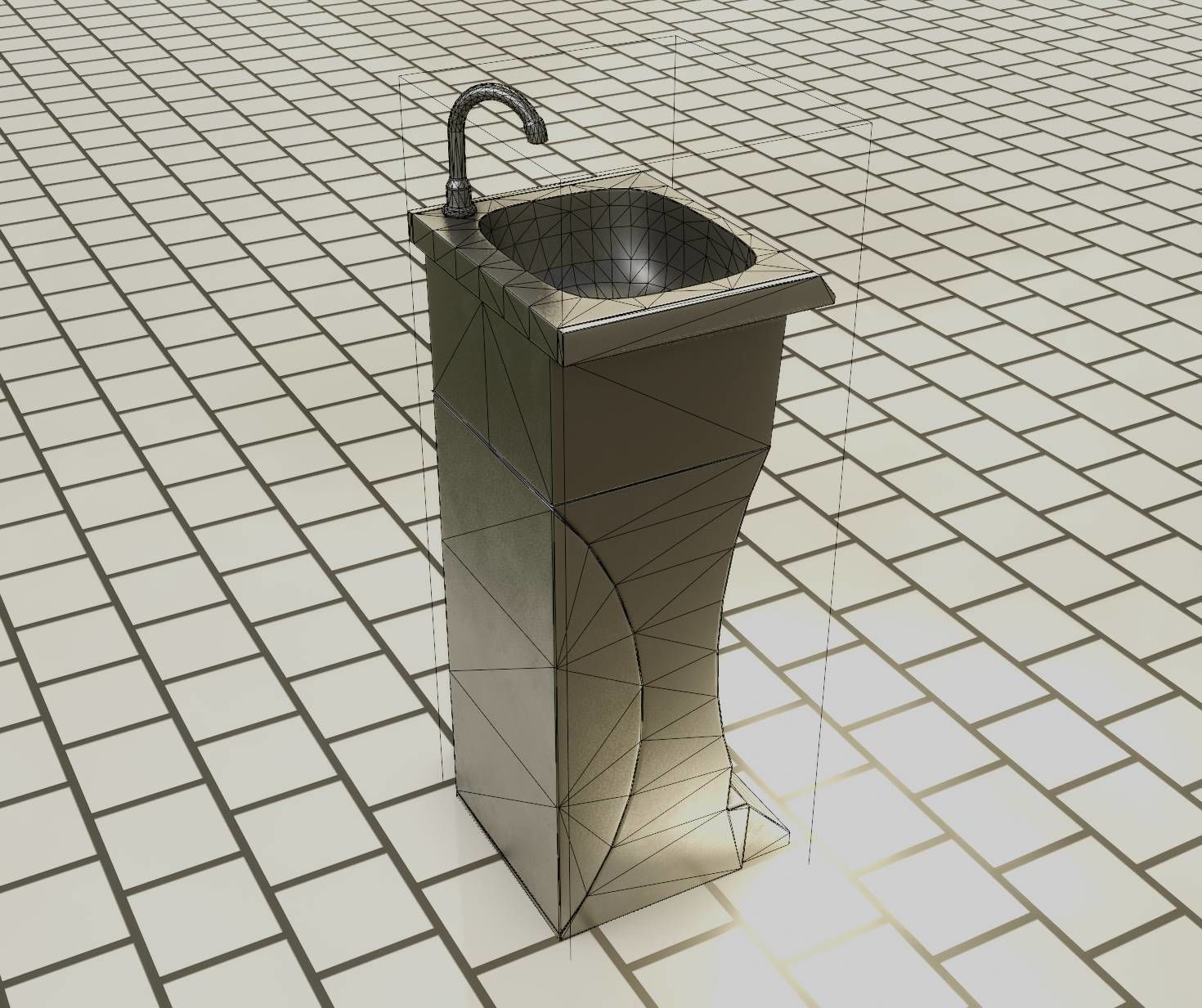 Public Metal Sink - 11 - Futuristic Low-poly 3D model_28