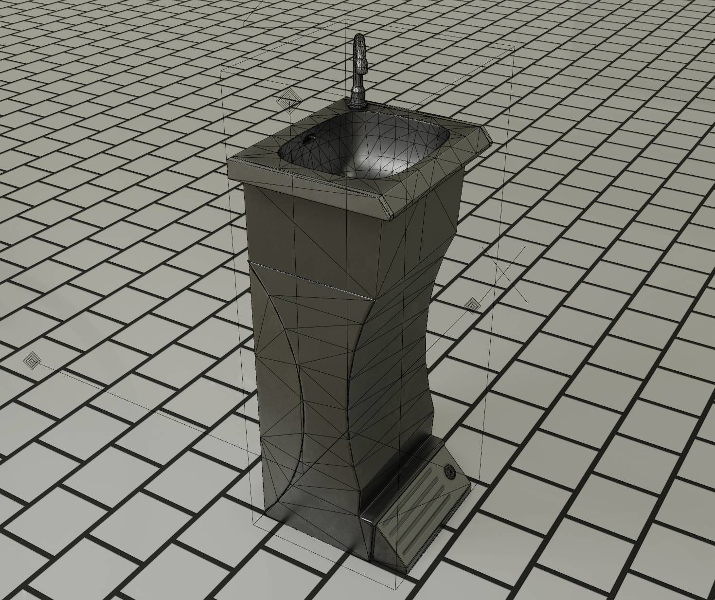 Public Metal Sink - 11 - Futuristic Low-poly 3D model_88