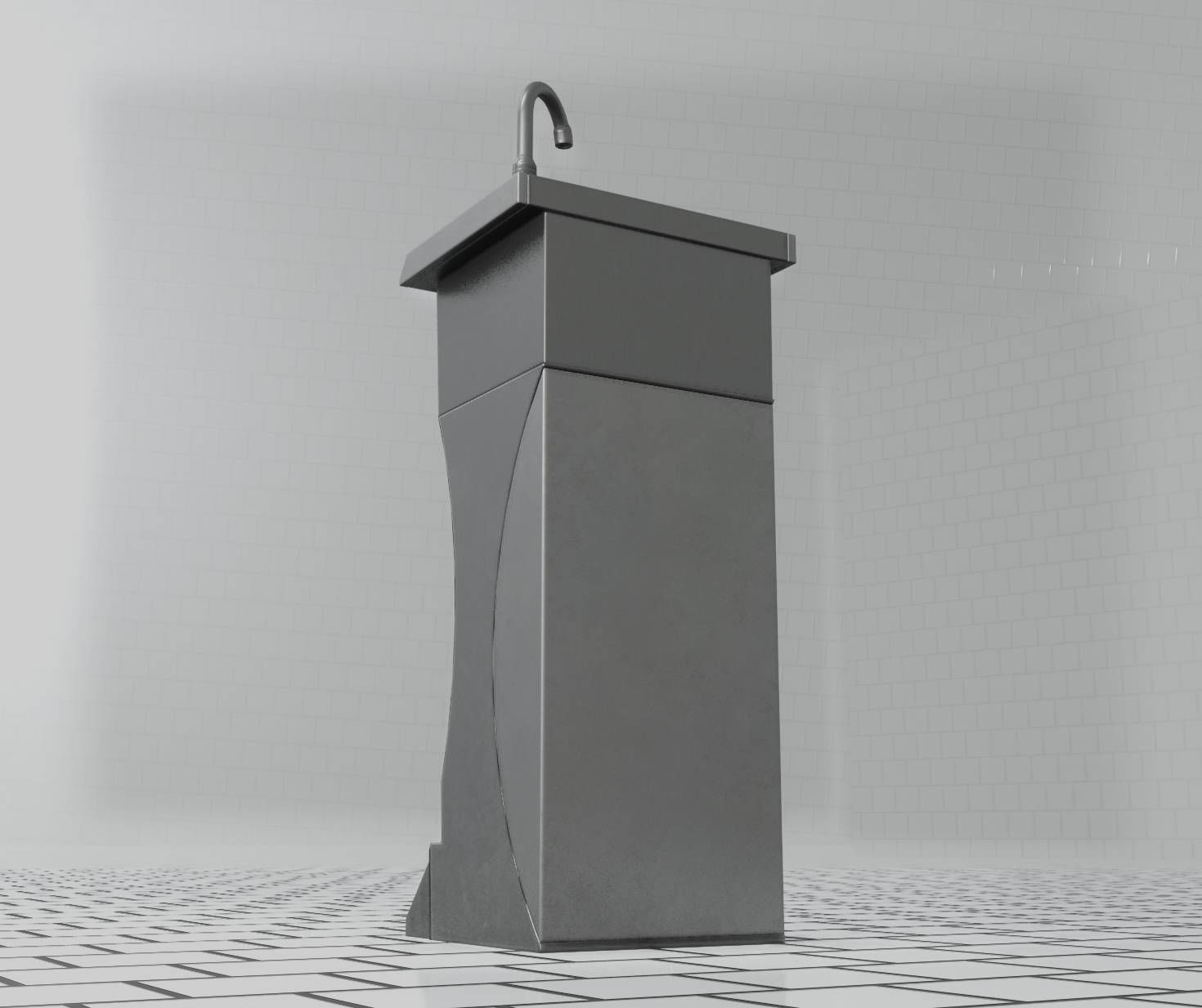 Public Metal Sink - 11 - Futuristic Low-poly 3D model_13