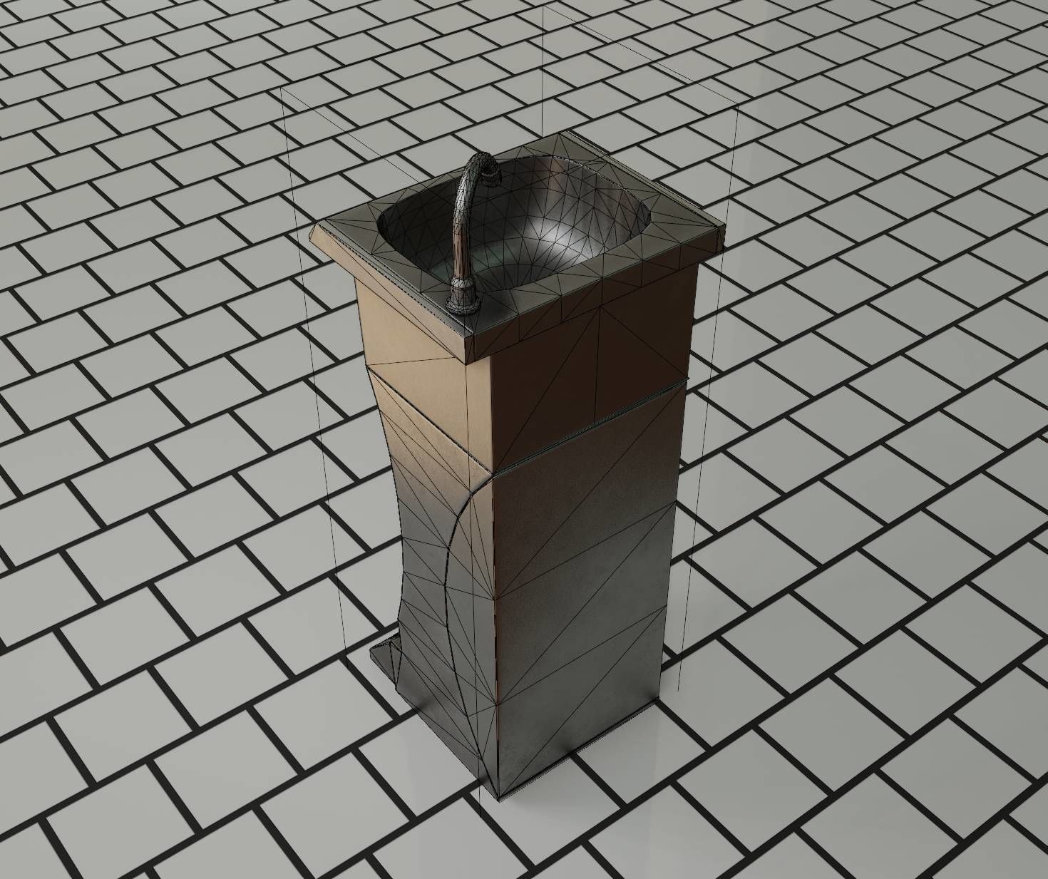 Public Metal Sink - 11 - Futuristic Low-poly 3D model_96