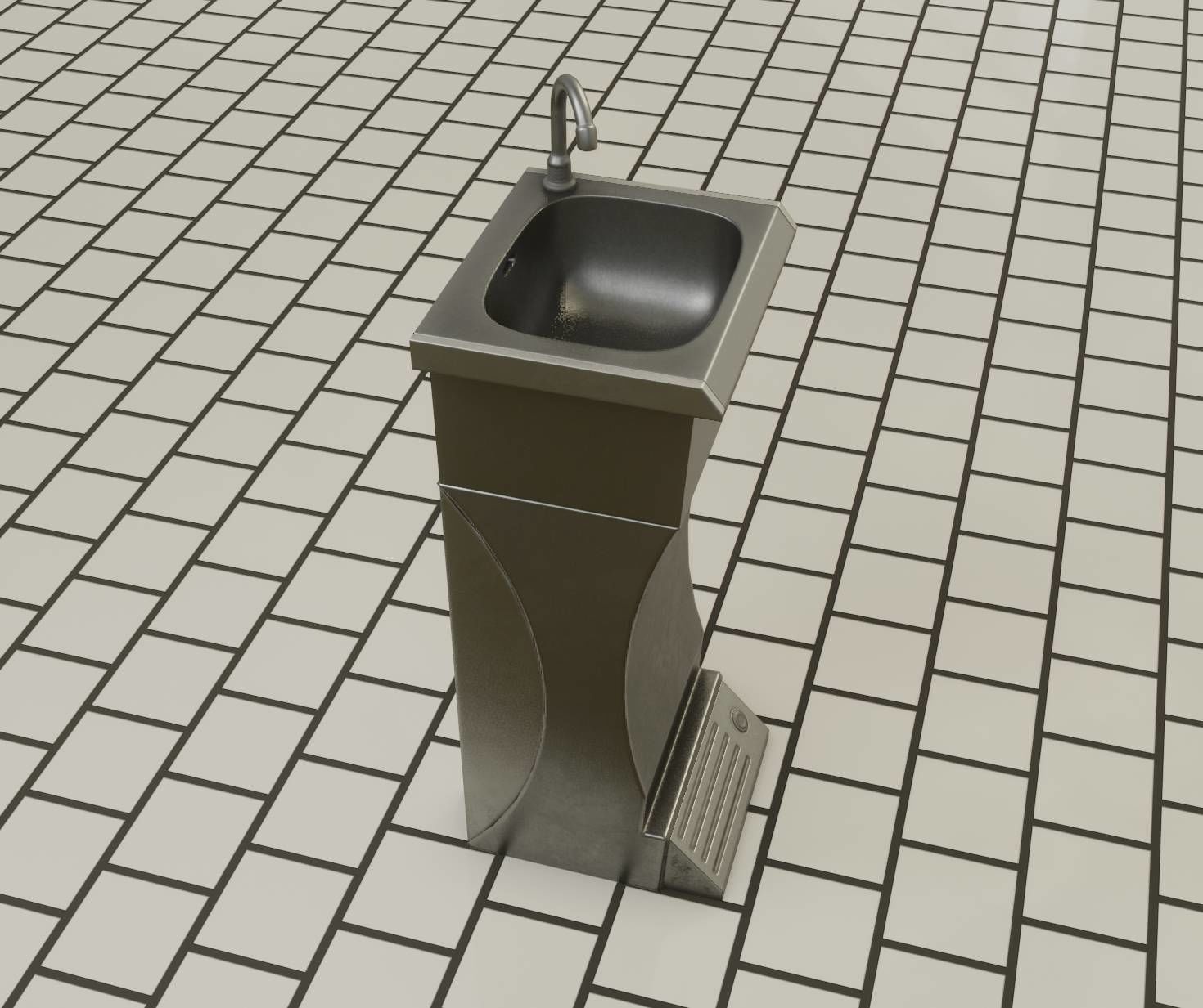 Public Metal Sink - 11 - Futuristic Low-poly 3D model_2