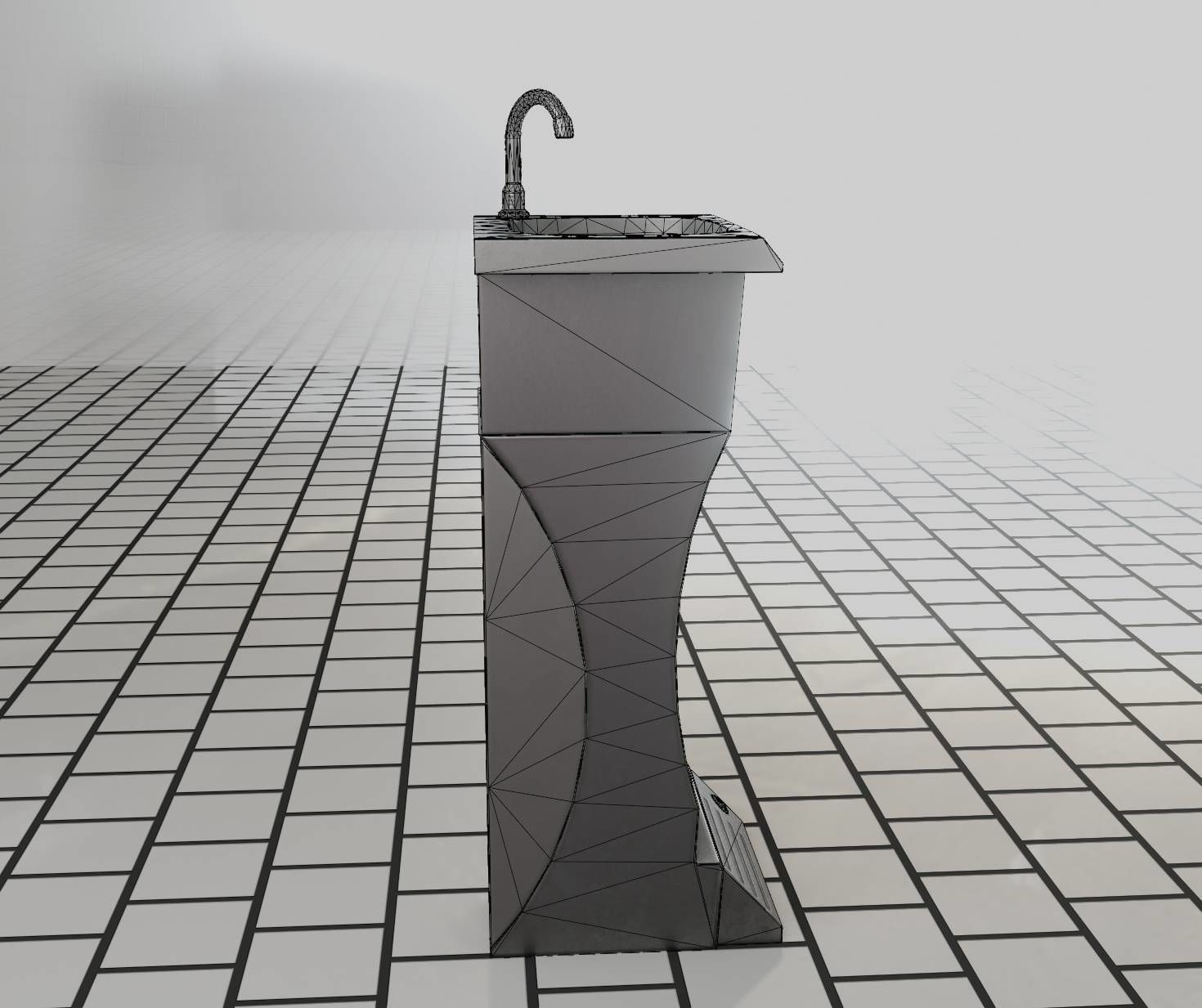 Public Metal Sink - 11 - Futuristic Low-poly 3D model_9