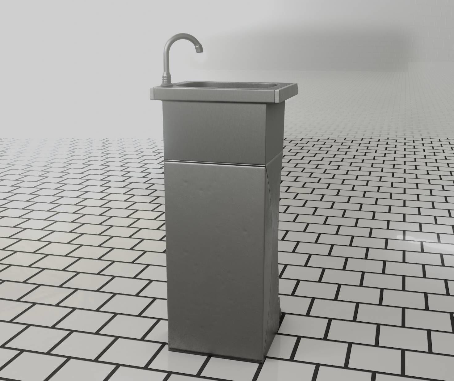 Public Metal Sink - 11 - Futuristic Low-poly 3D model_11