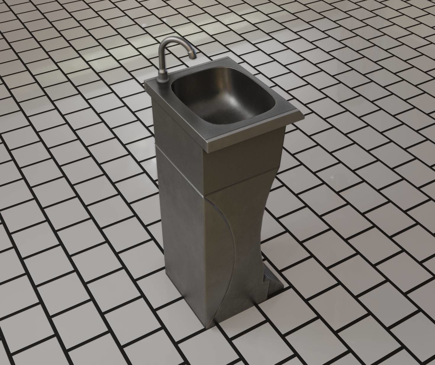 Public Metal Sink - 11 - Futuristic Low-poly 3D model_33