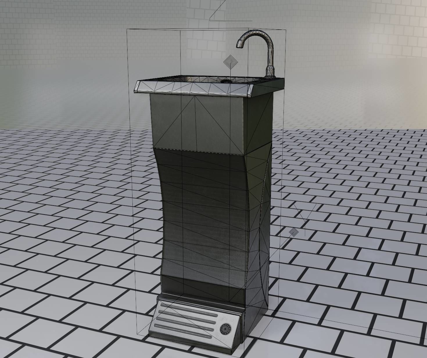 Public Metal Sink - 11 - Futuristic Low-poly 3D model_37