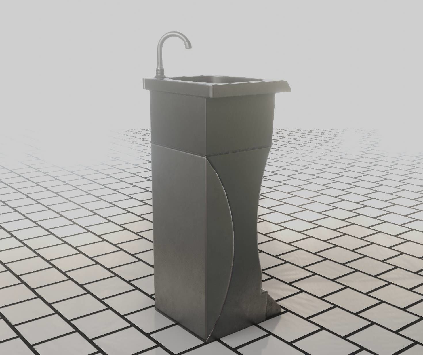Public Metal Sink - 11 - Futuristic Low-poly 3D model_10
