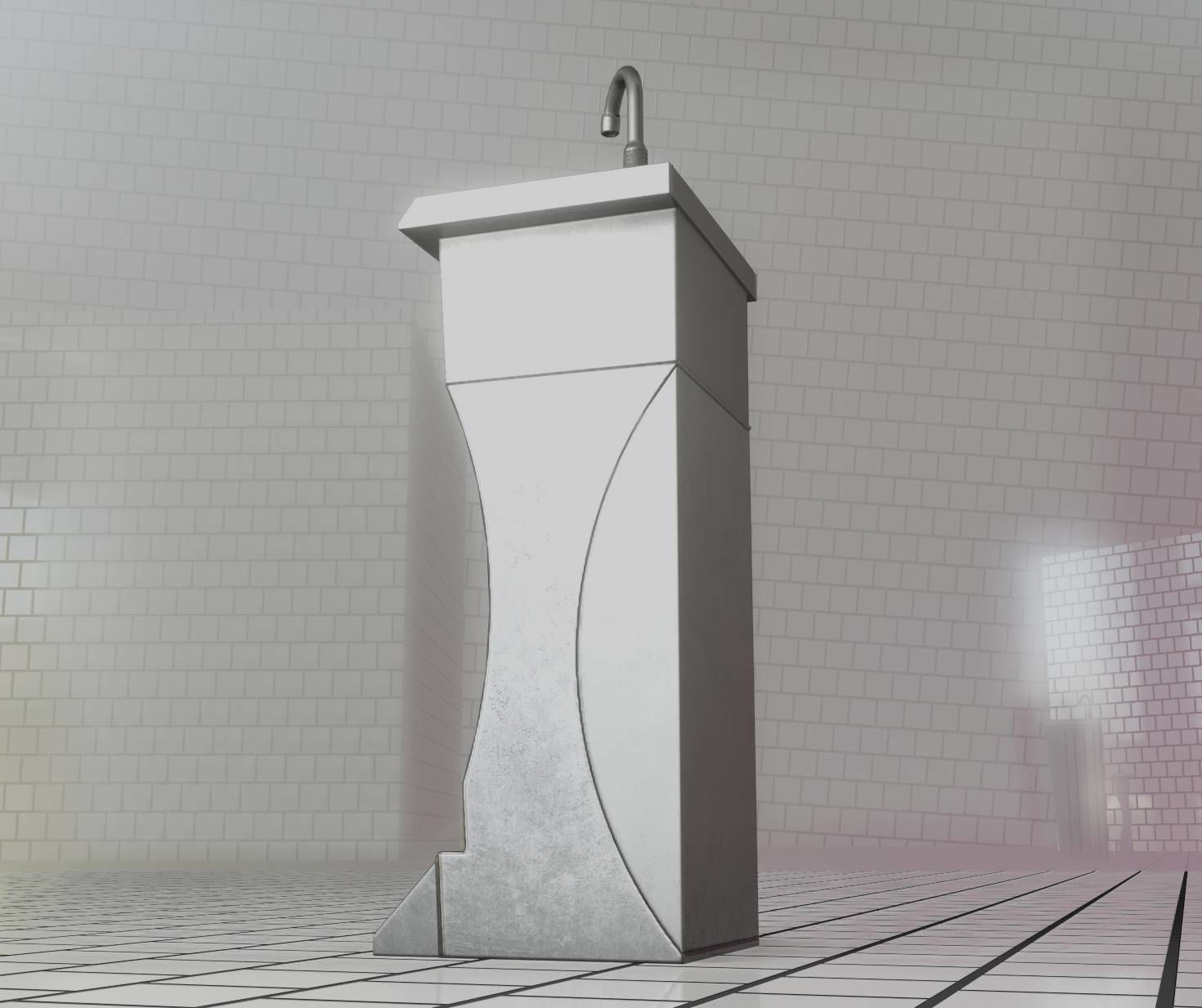 Public Metal Sink - 11 - Futuristic Low-poly 3D model_75