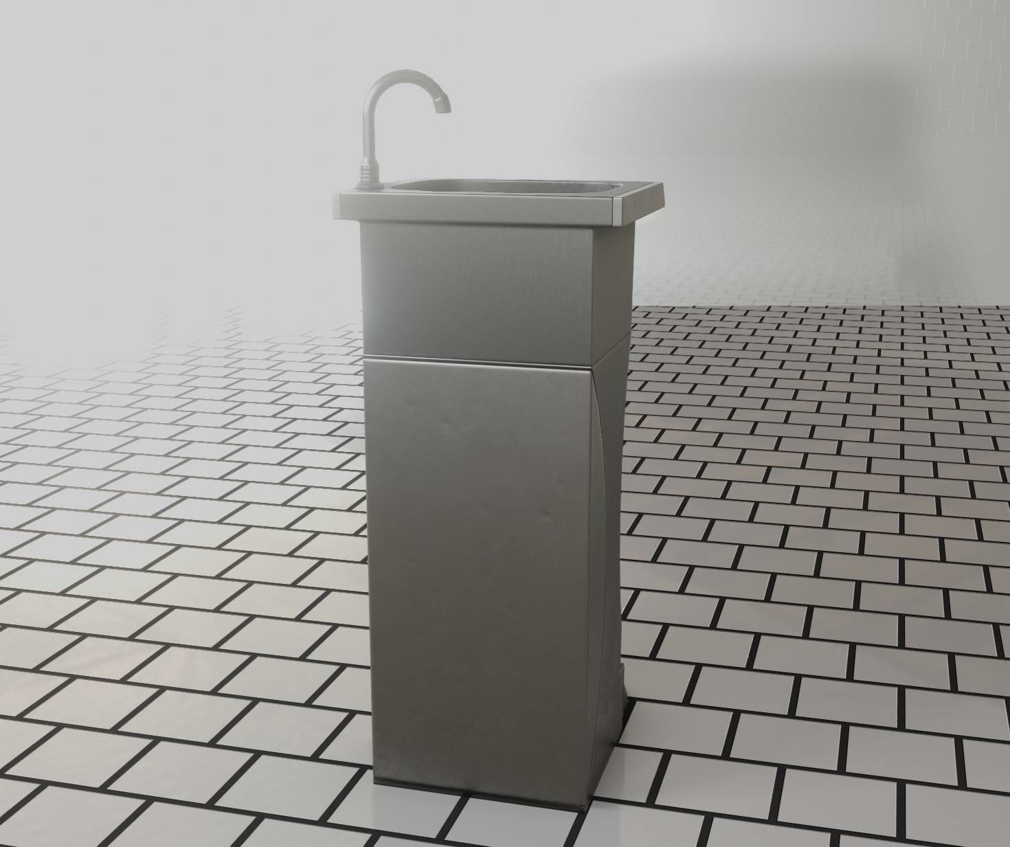 Public Metal Sink - 11 - Futuristic Low-poly 3D model_41