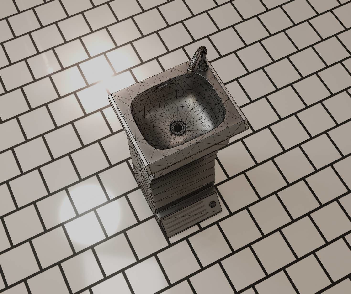 Public Metal Sink - 11 - Futuristic Low-poly 3D model_25
