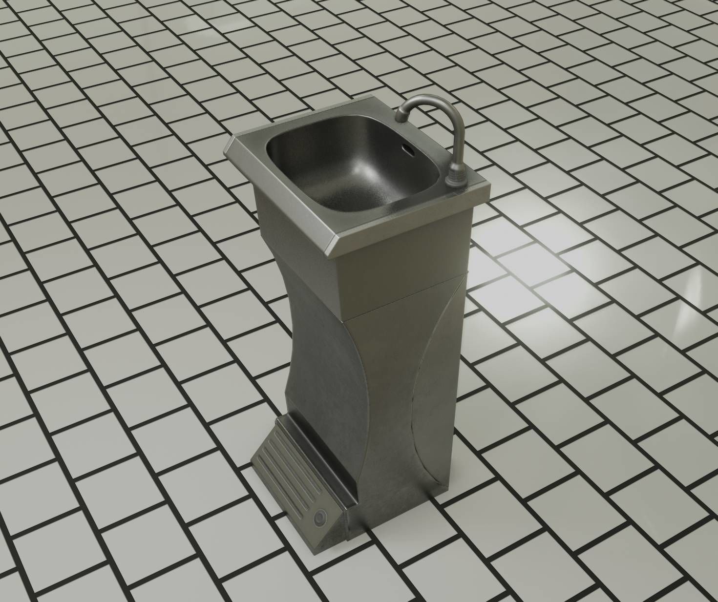 Public Metal Sink - 11 - Futuristic Low-poly 3D model_35